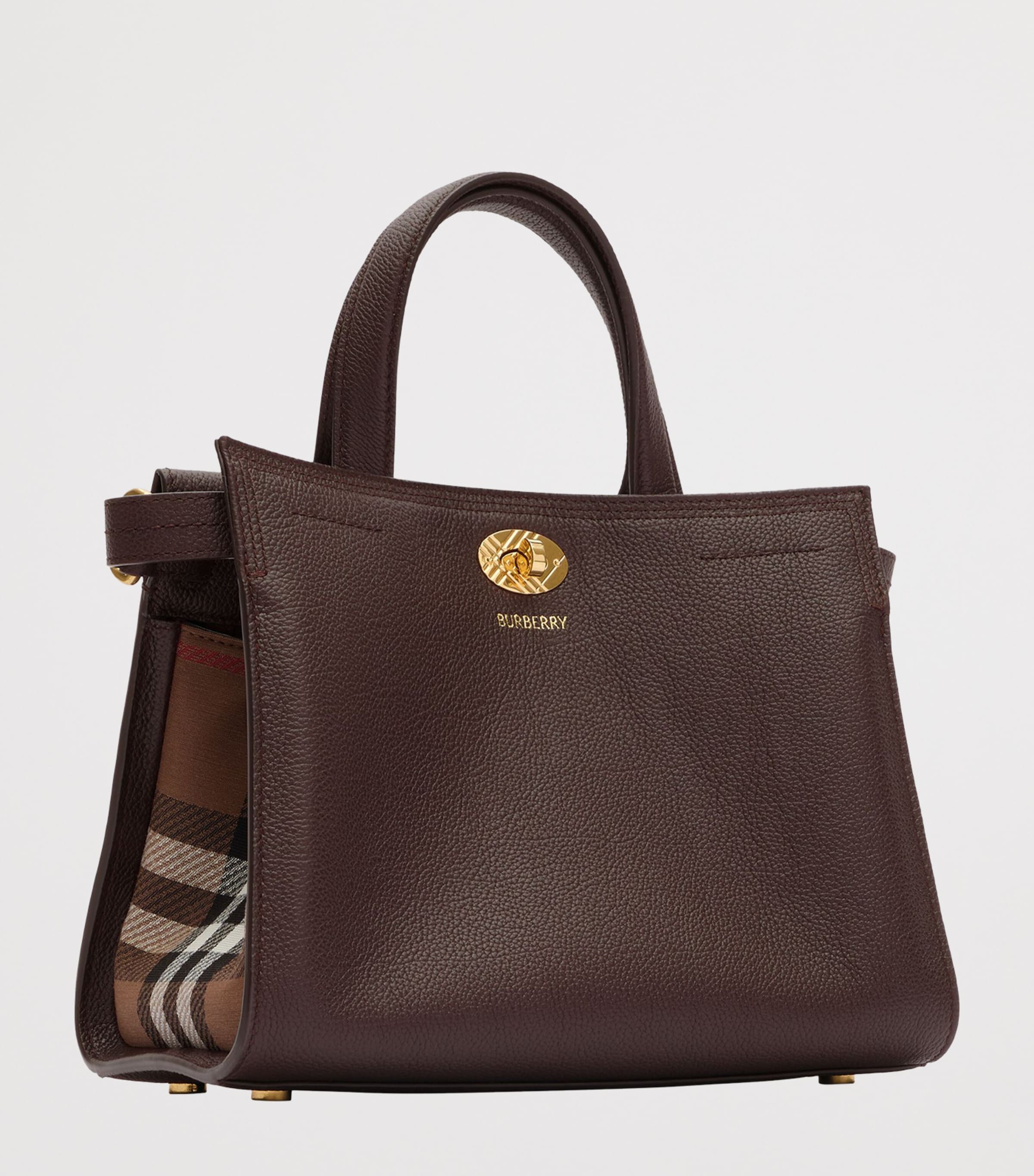 Burberry Mini Leather Cotswolds Check Tote Bag Chocolate Brown Image 4