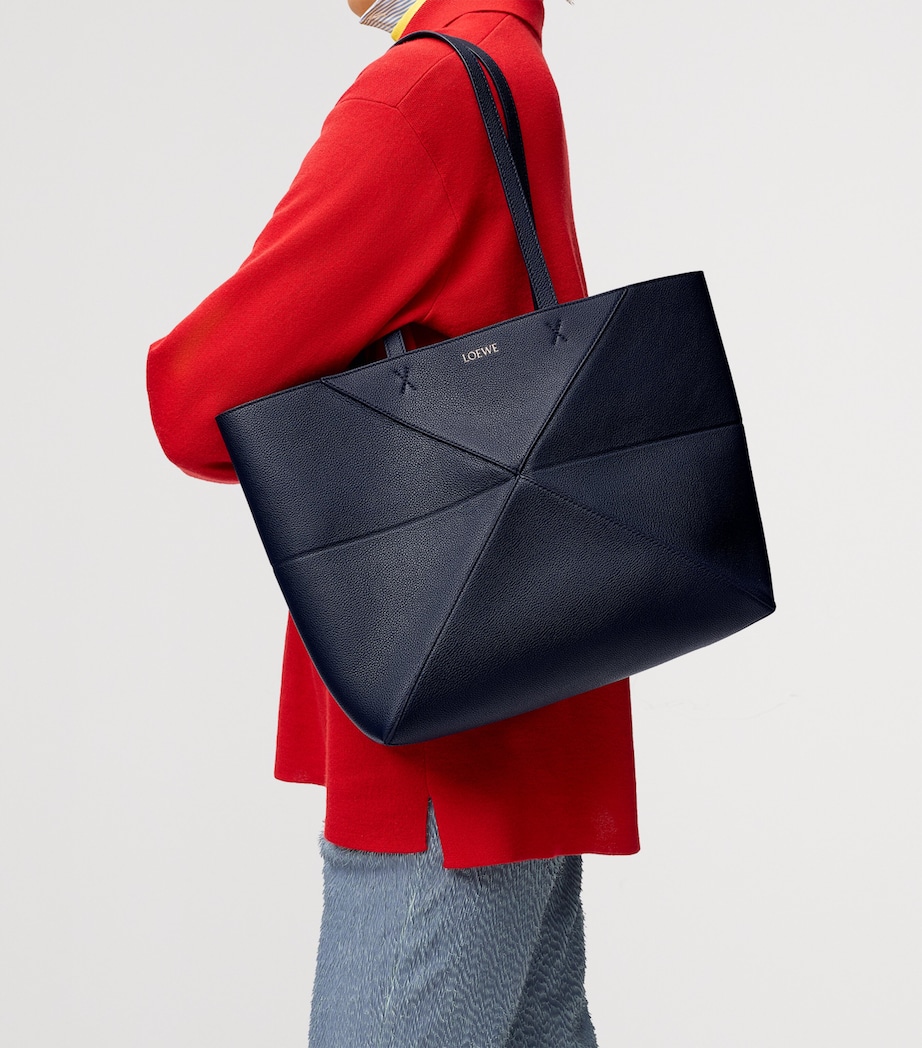 LOEWE Medium Leather Puzzle Fold Tote Bag Deep Navy Image 2
