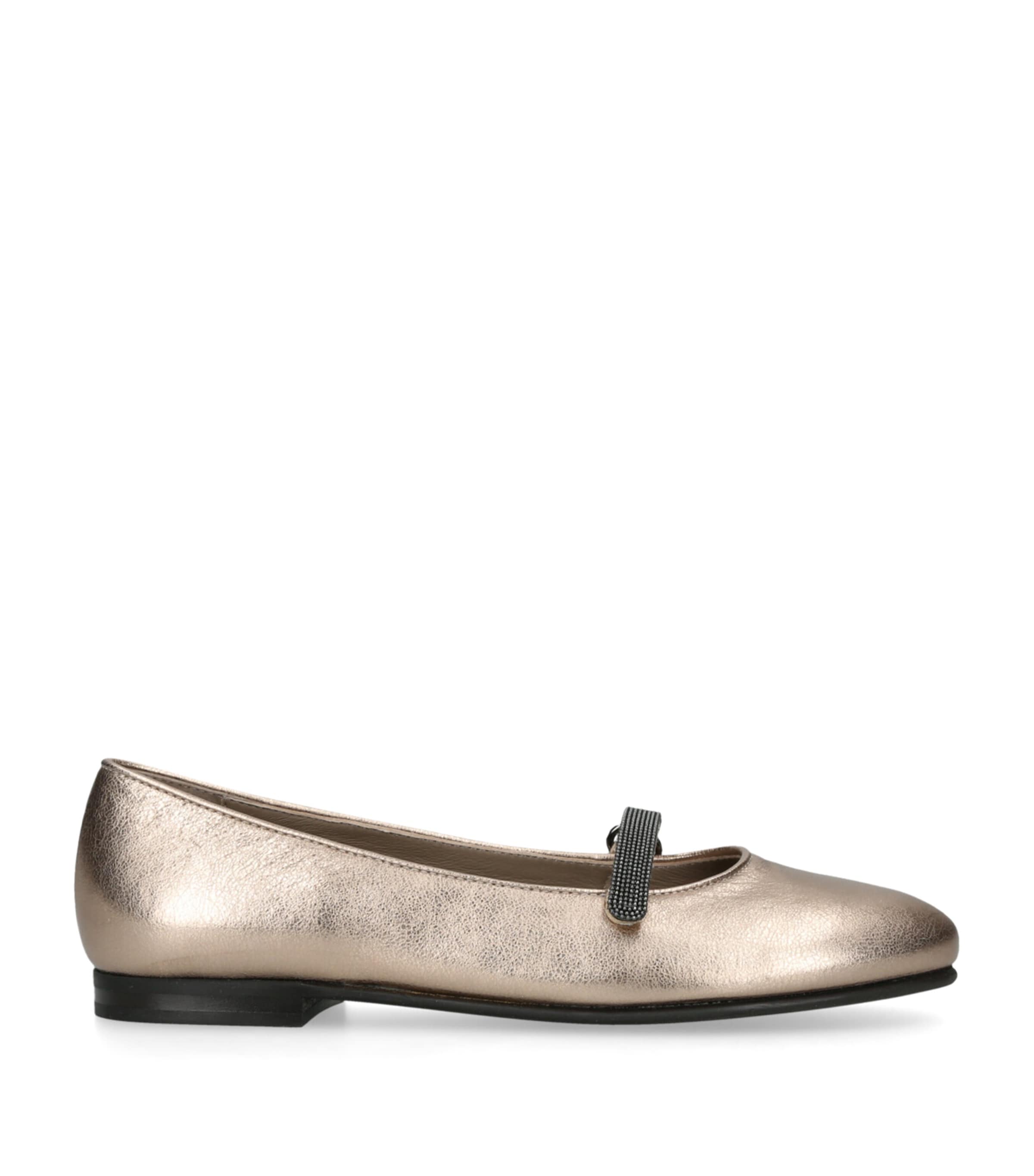 Shop Brunello Cucinelli Leather Metallic Ballet Flats In Brown