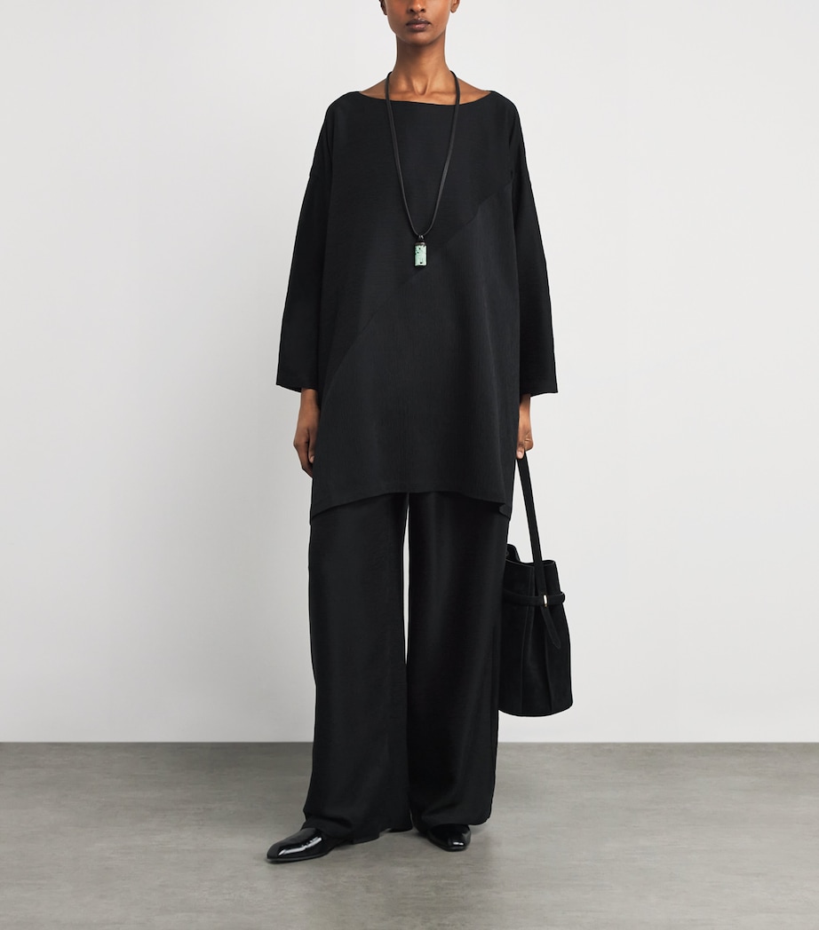 Silk Plissé Scoop-Neck Top BLACK Image 2