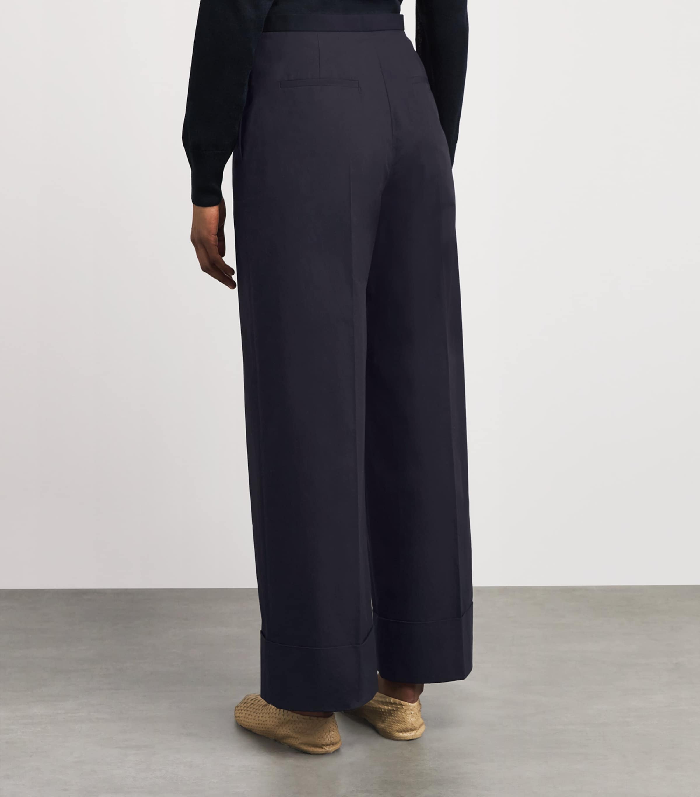 Agnona Womens Cotton Cropped Straight Trousers Dark Blue Navy Image 5