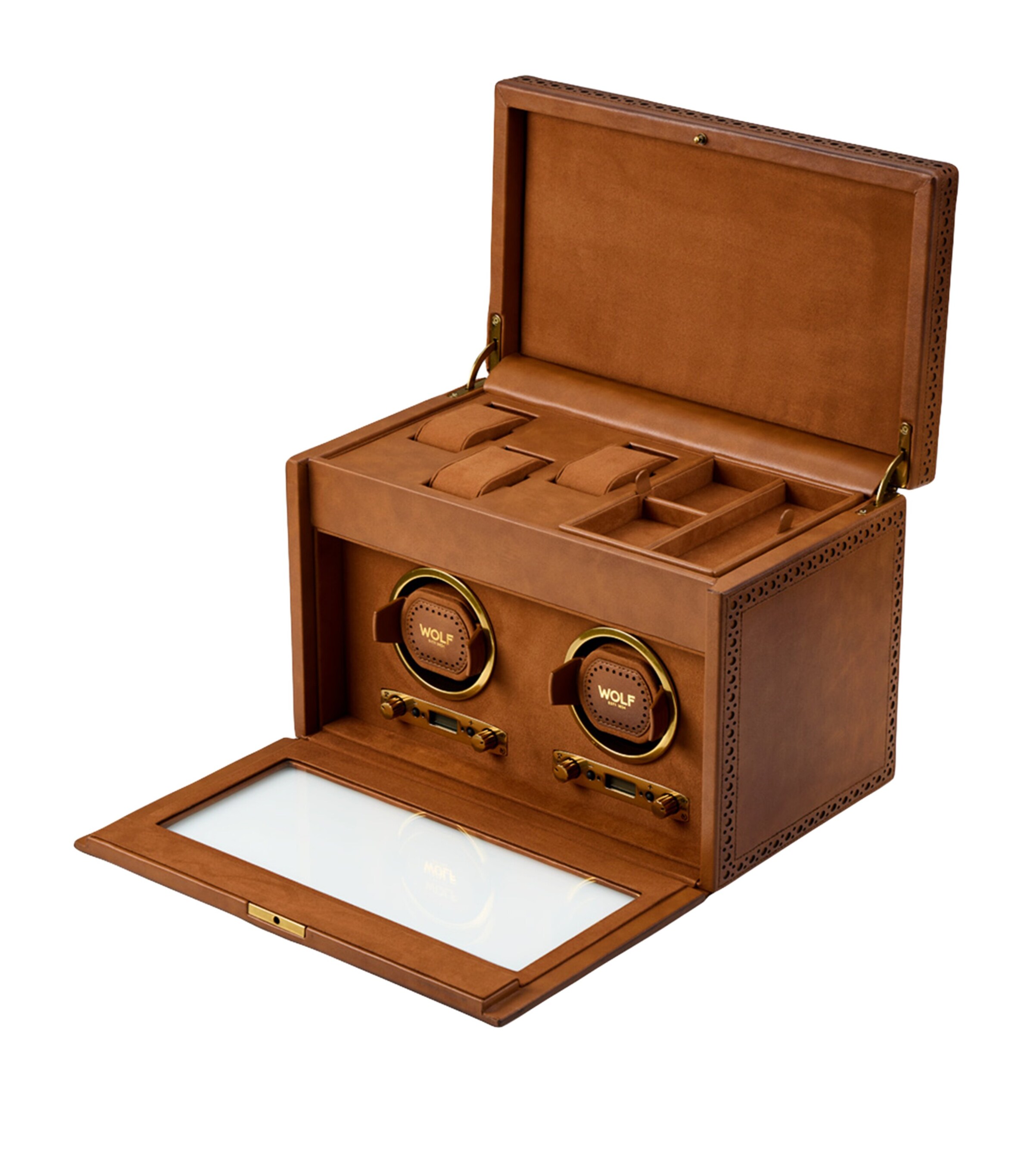 WOLF Brogue Double Watch Winder With Storage Burnished Brown Image 3