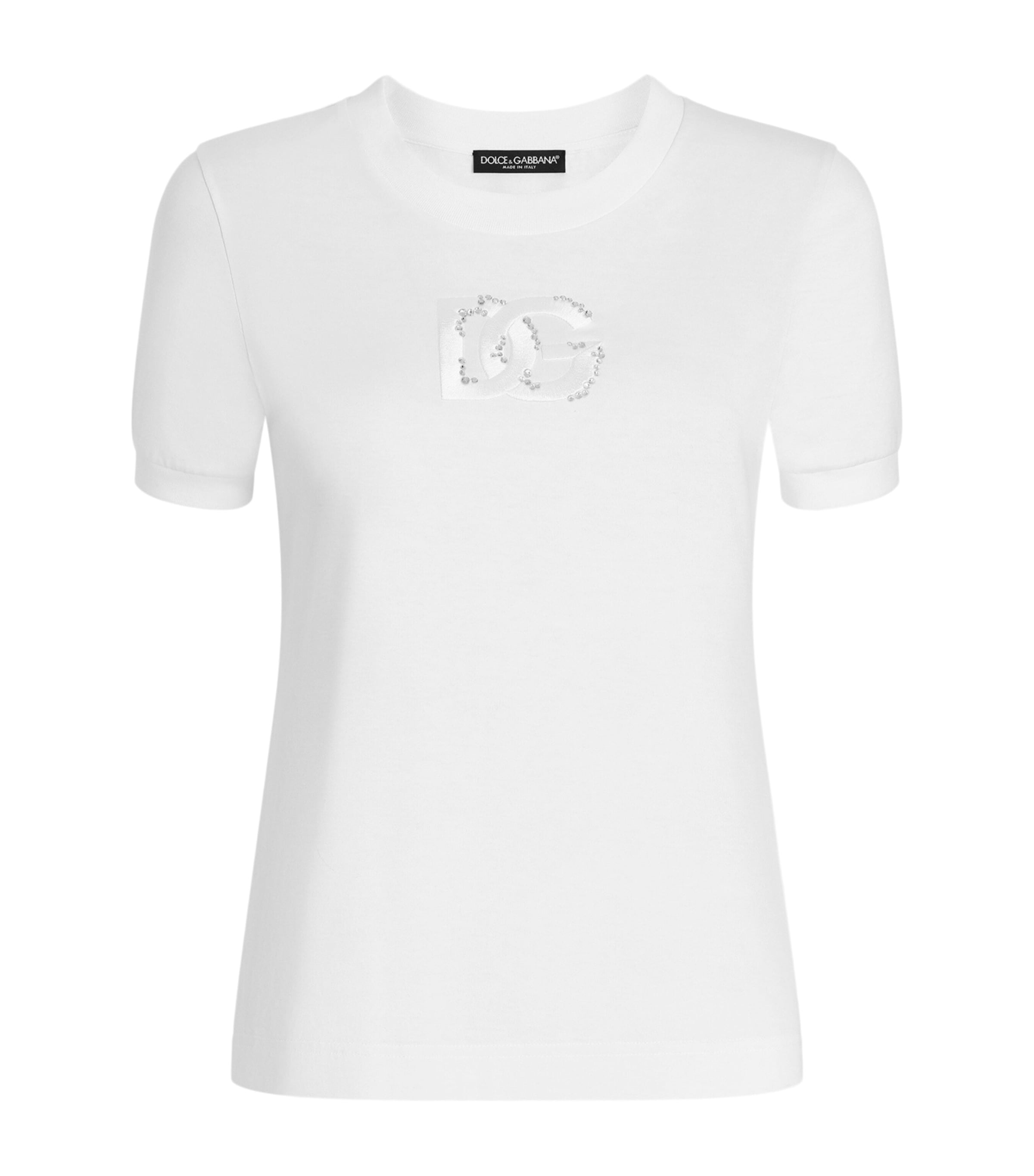 Dolce&Gabbana Womens Cotton Embellished Logo T-Shirt Opti Image 1