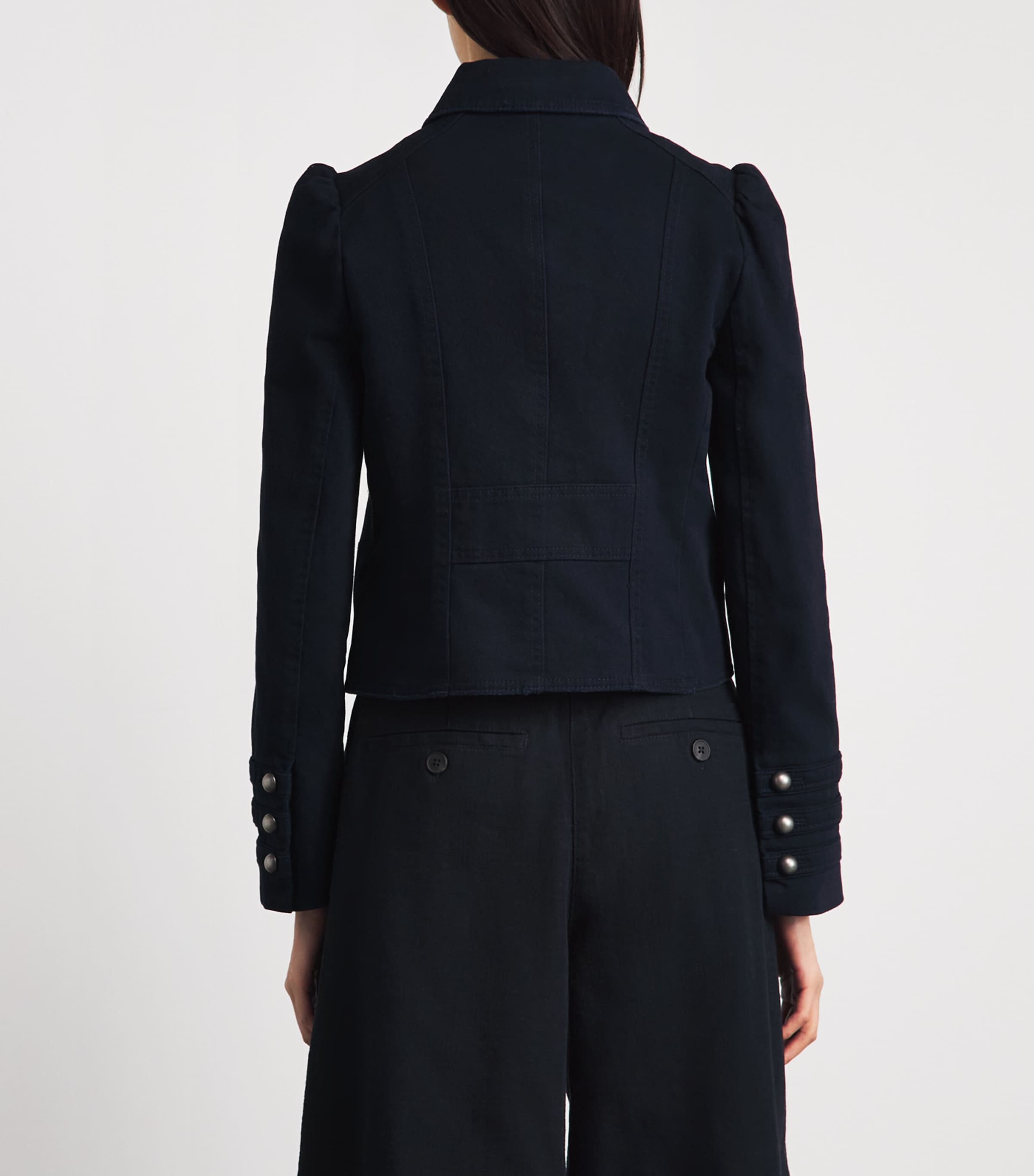 ME+EM Womens Organic Cotton Twill Cropped Jacket Summer Navy Image 5