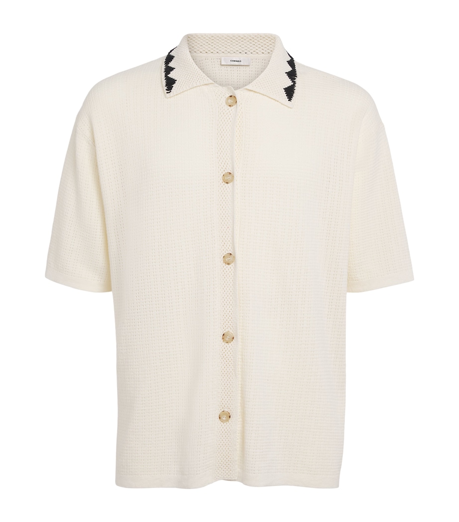 COMMAS Mens Cotton-Hemp Crochet Embroidered Shirt White Image 1
