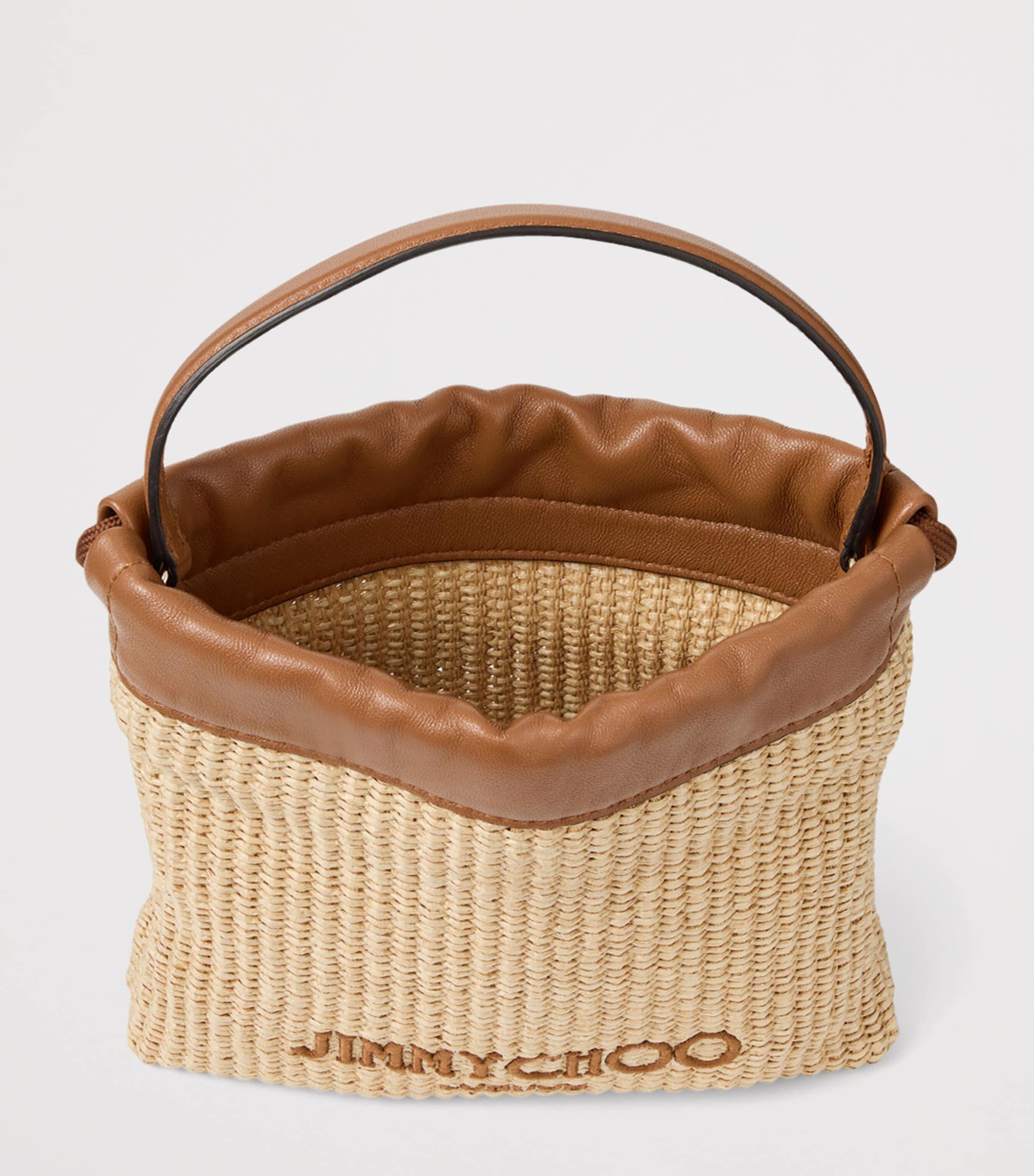 Jimmy Choo Raffia Drawstring Pouch Natural/black/light Image 4