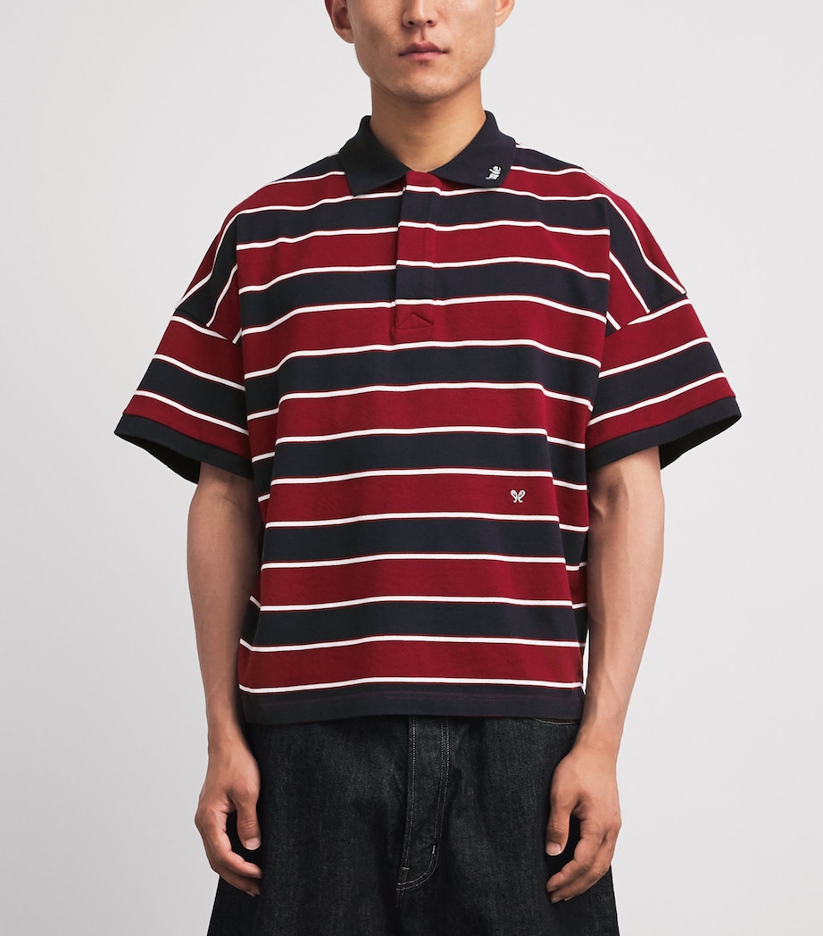 Rhude Mens Stripe Fontaine Polo Shirt Bordaux/blu/wht Image 4
