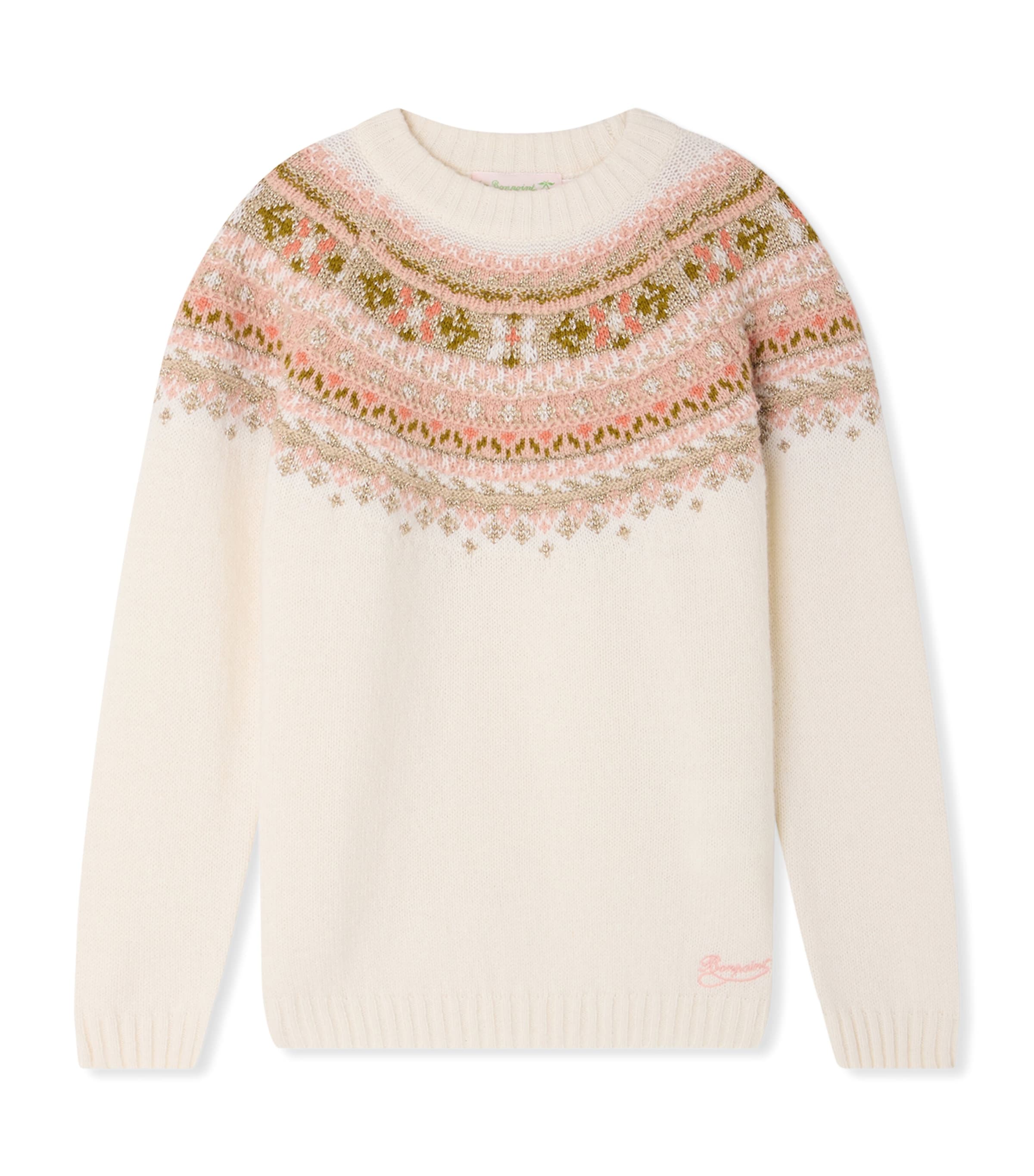 Bonpoint Wool-Blend Jacquard Sweater (4-8 Years) Blanc Naturel Image 1