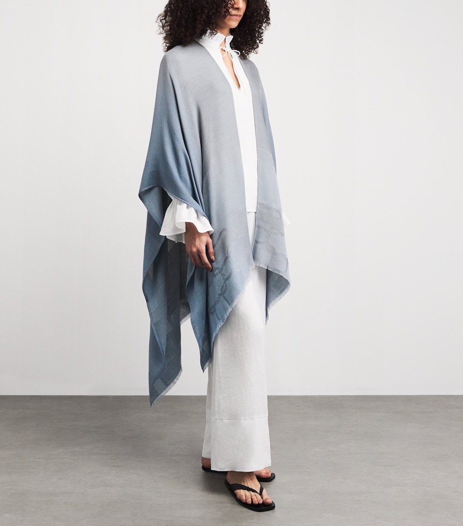Agnona Womens Cashmere-Silk Cape Poncho Light Blue Bleach Image 4