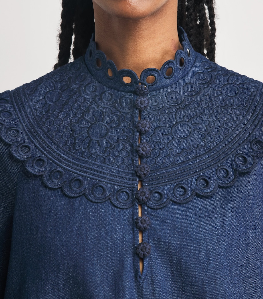 Zimmermann Womens Denim Broderie Mahon Blouse Ink Ink Image 3