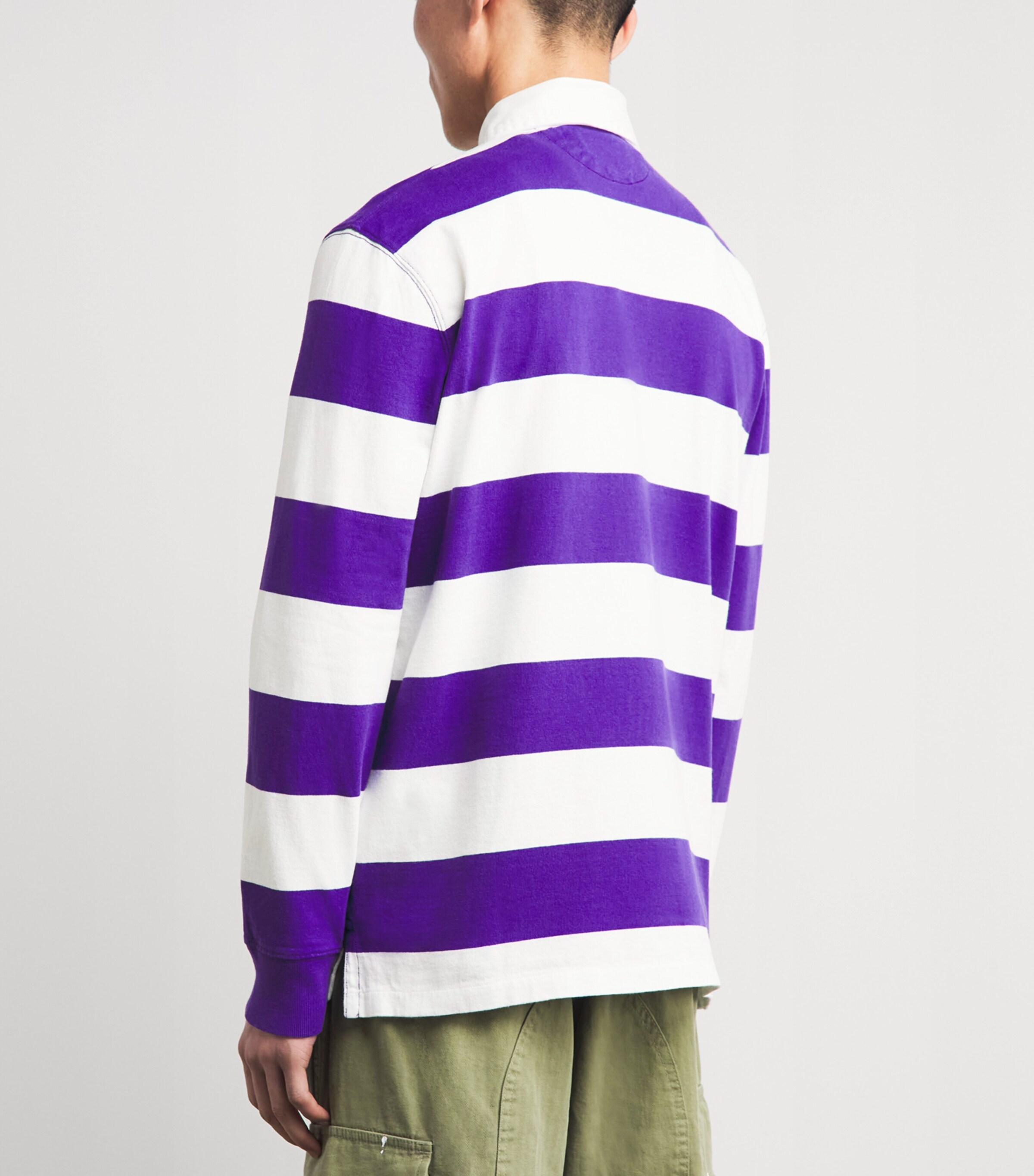 Polo Ralph Lauren Mens Cotton Stripe Polo Pony Rugby Shirt Cbn Prp/cls Oxfd Wht Image 5