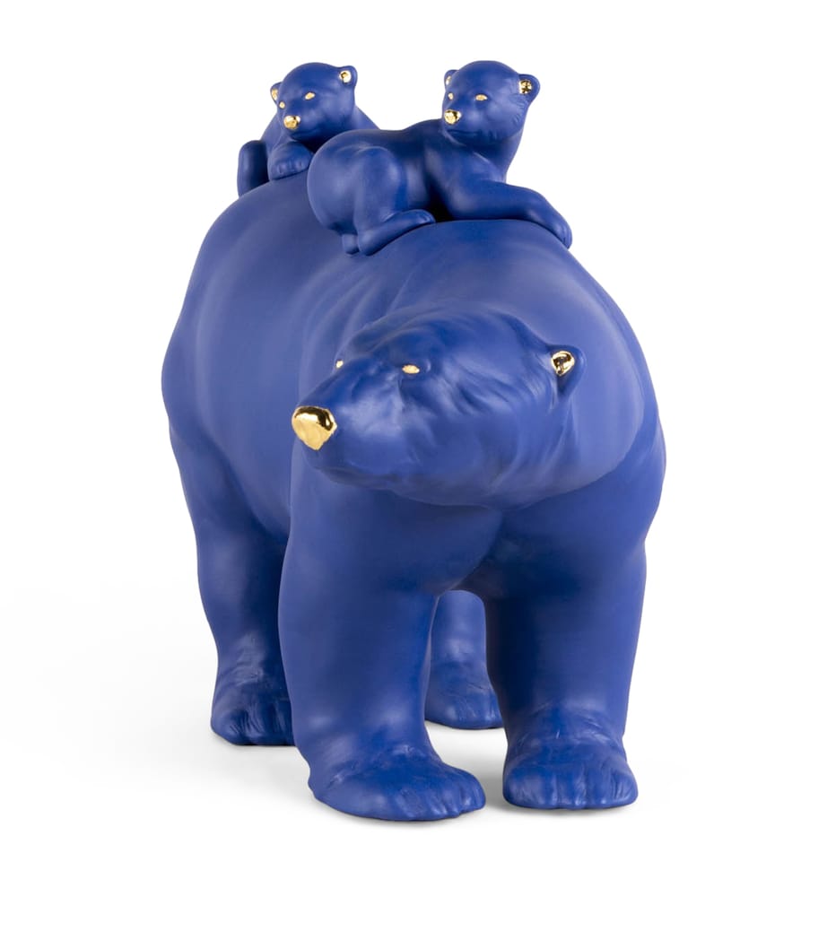 Bold Blue Mummy Bear and Babies Sculpture BLUE & GOLD Image 4