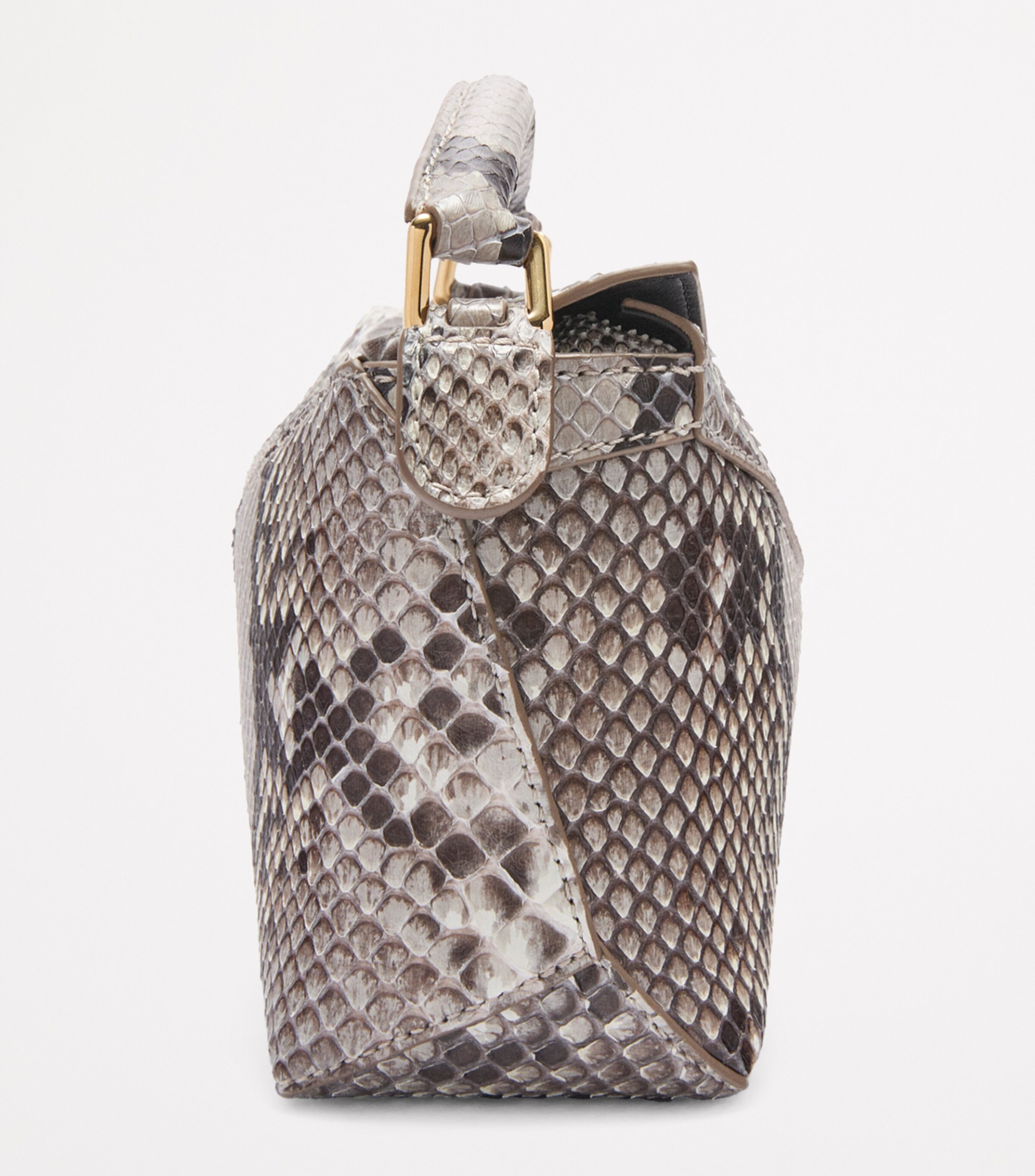 LOEWE Beige Mini Snakeskin Puzzle Edge Top-Handle Bag | Harrods US