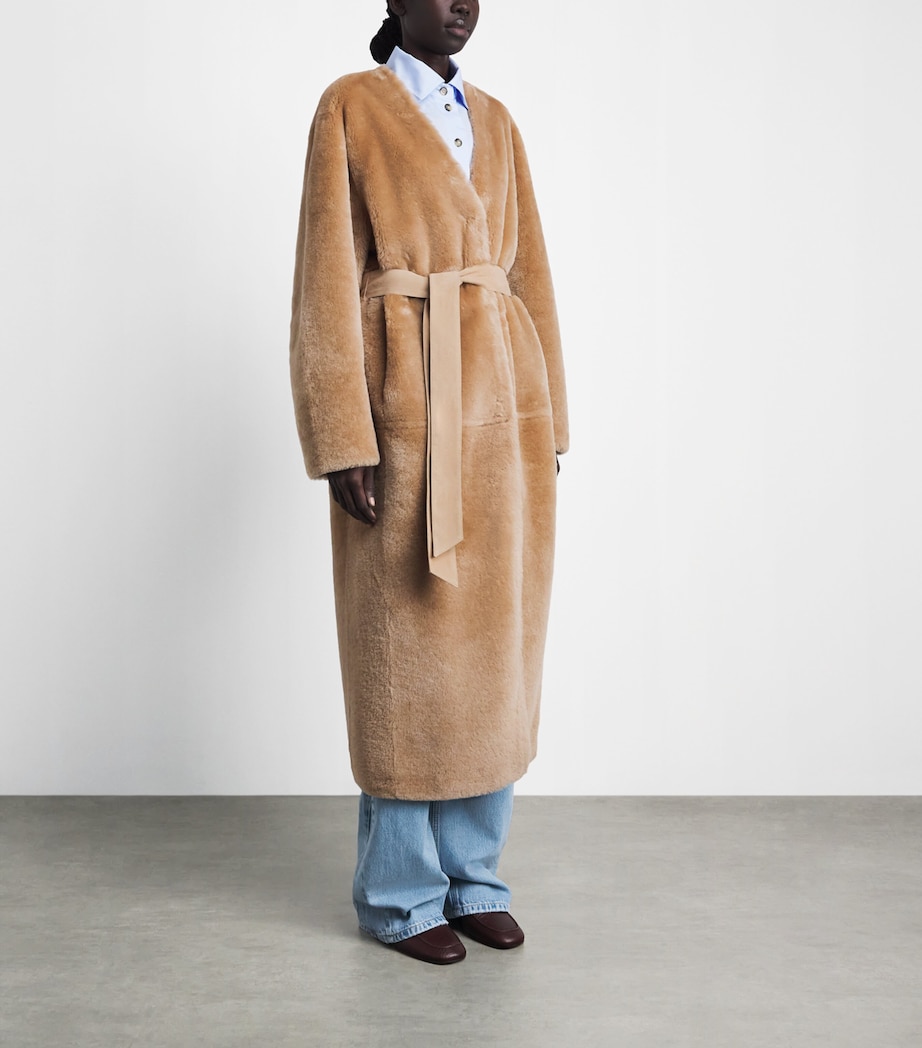 CHAROUX Womens Shearling Edie Overcoat Mocha Image 4