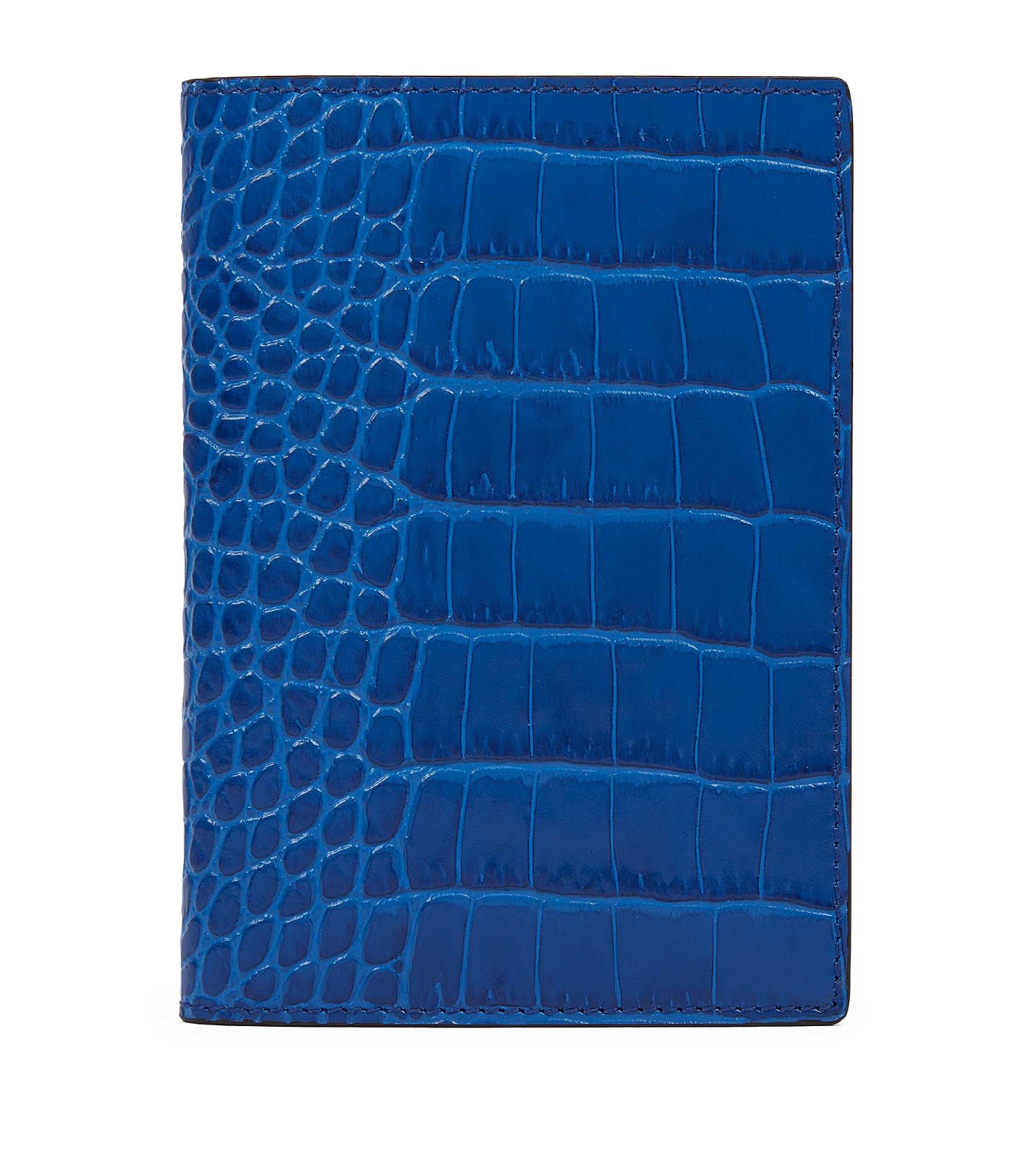Smythson Croc-embossed Leather Passport Cover In Blue