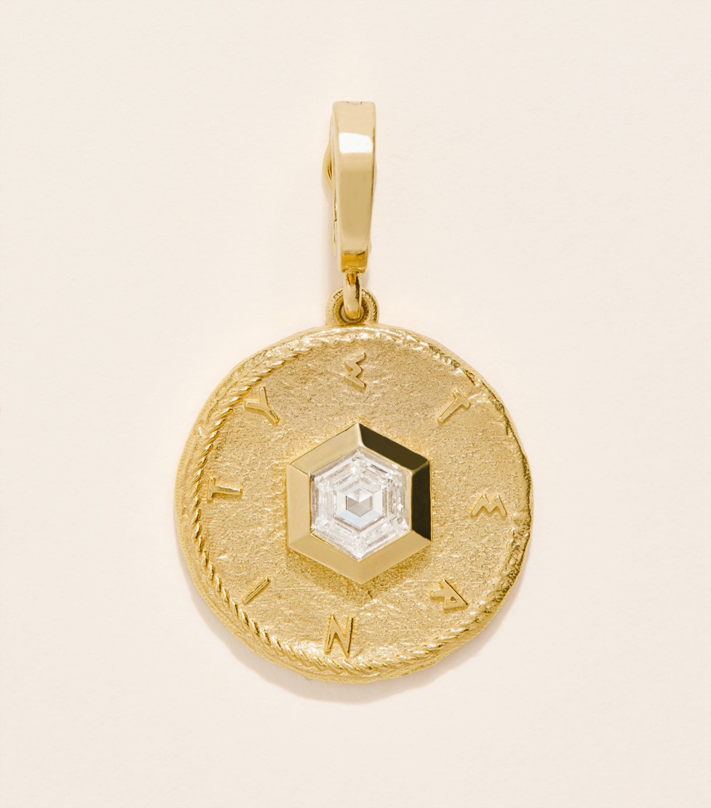 Azlee Small Yellow Gold and Hexagon Diamond Eternity Coin Charm Yellow Gold Image 1