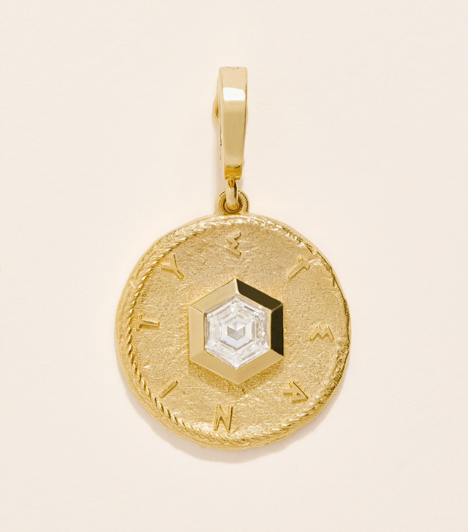 Azlee Small Yellow Gold and Hexagon Diamond Eternity Coin Charm Yellow Gold Image 1