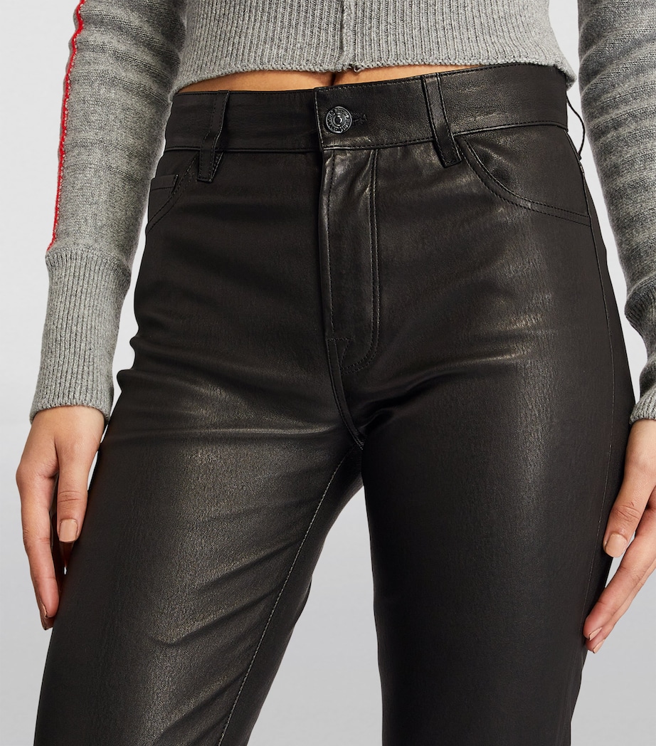 Leather Low-Rise Bootcut Jeans BLACK Image 6