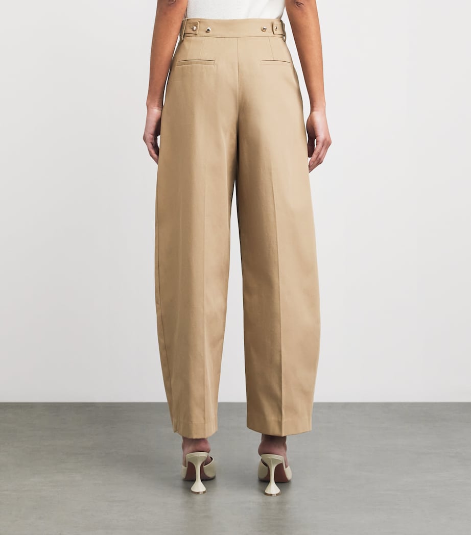 Maje Womens Cotton Pleated Wide-Leg Trousers Mastic Beige Image 5