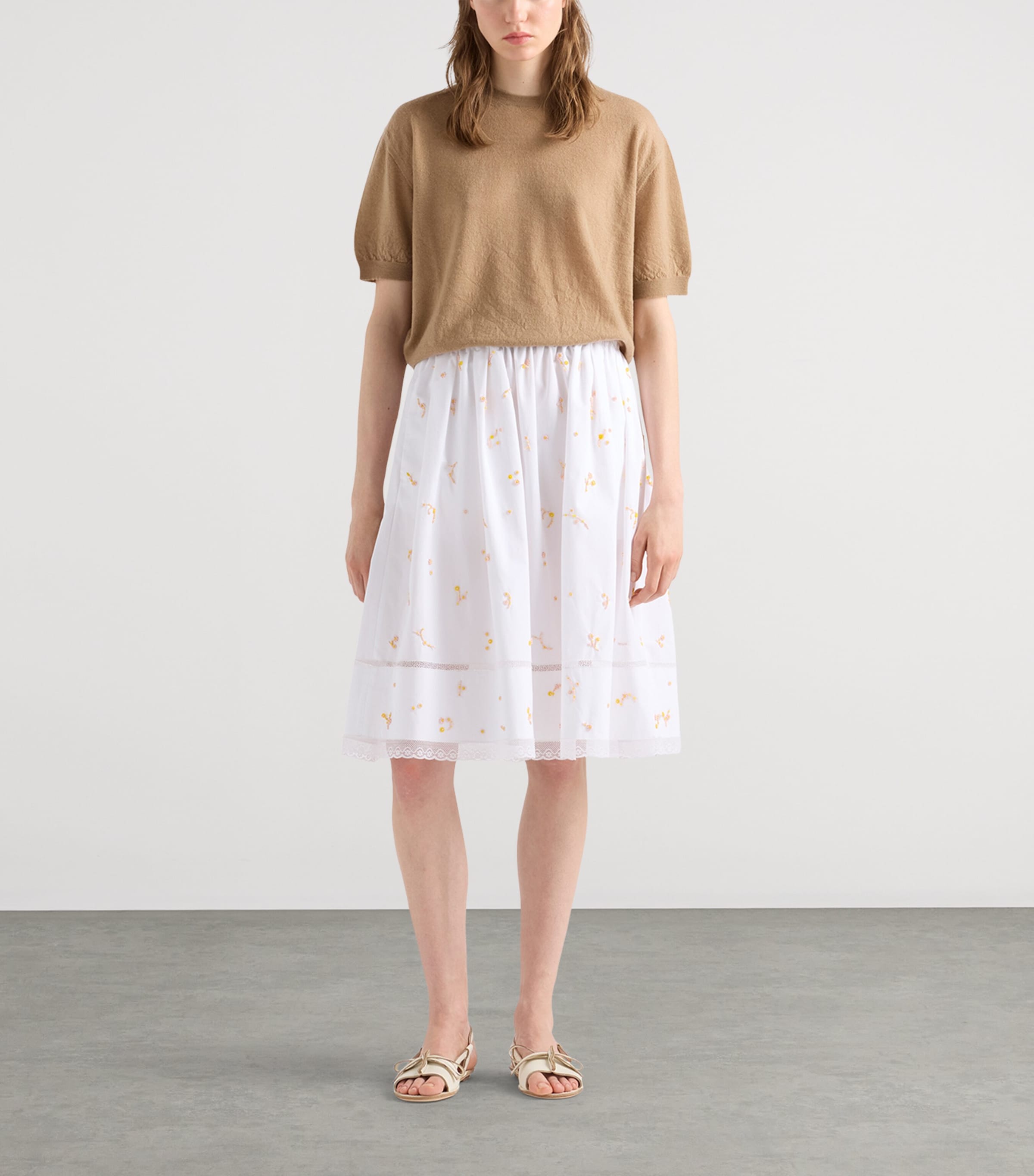 Prada Womens Cashmere Short-Sleeve Sweater Neutral Image 2