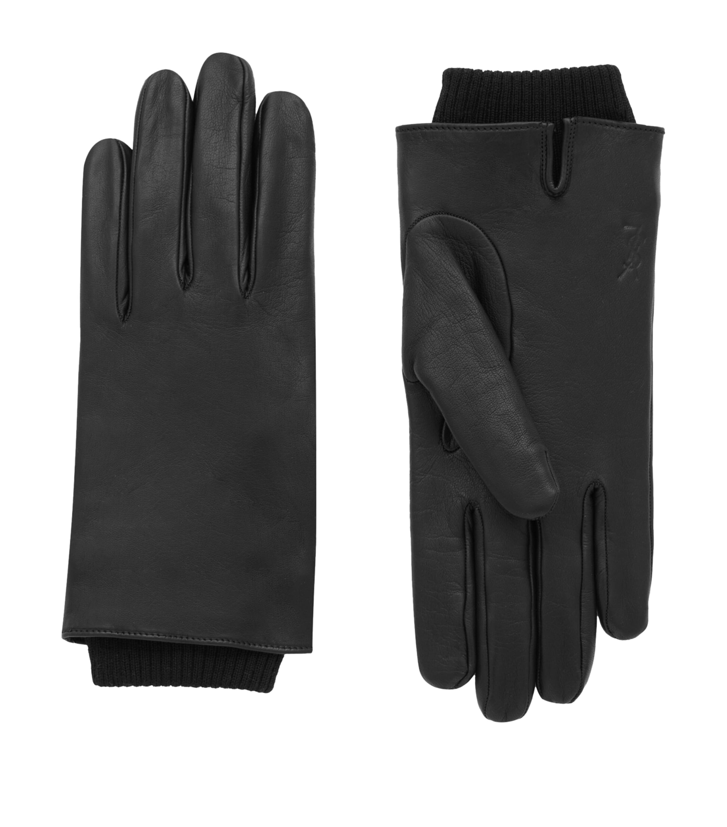 Saint Laurent Leather Wool-lined Cassandre Gloves In Black