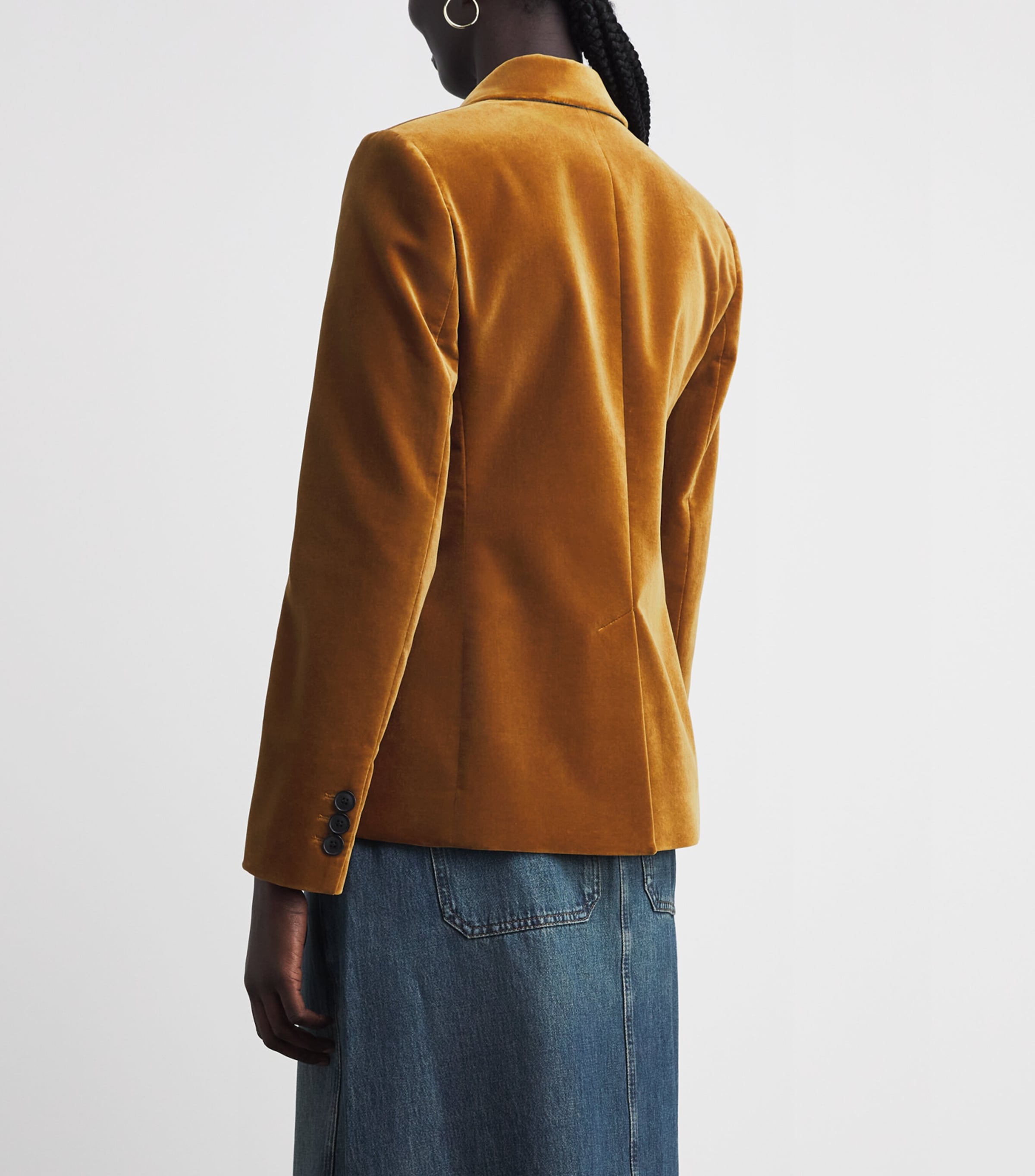 ME+EM Womens Cotton Velvet Blazer Dark Saffron Yellow Image 5