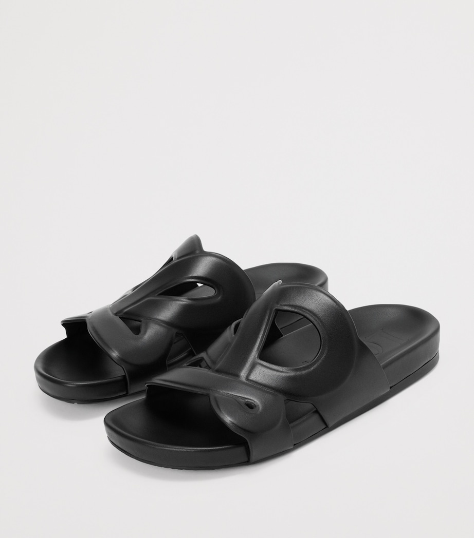 LOEWE x Paula's Ibiza Leather Monogram Ease Slides Black Image 3
