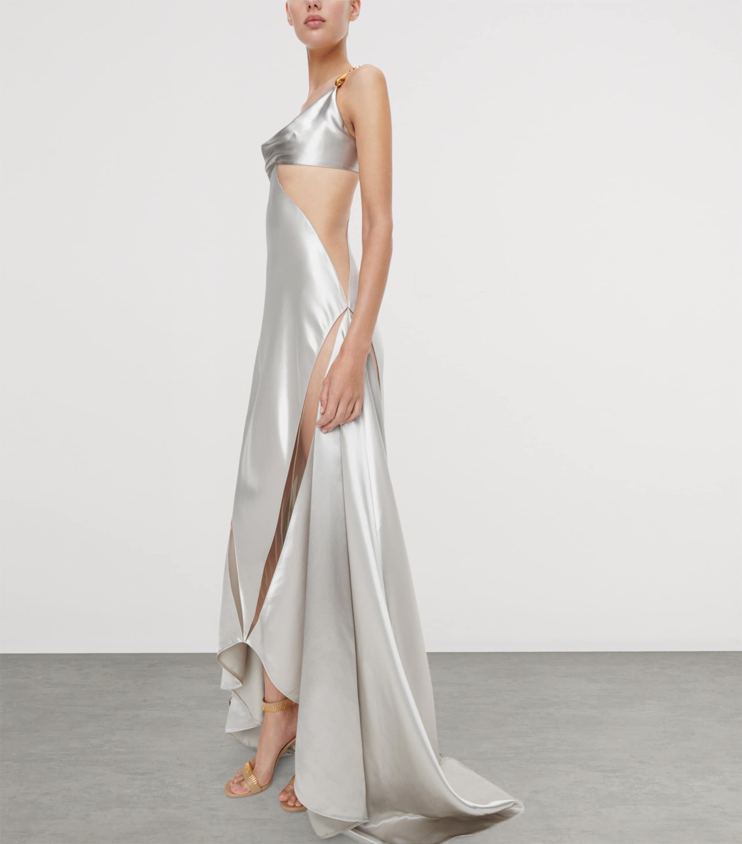 Schiaparelli Womens Satin Bias Cut Gown Silver Image 4