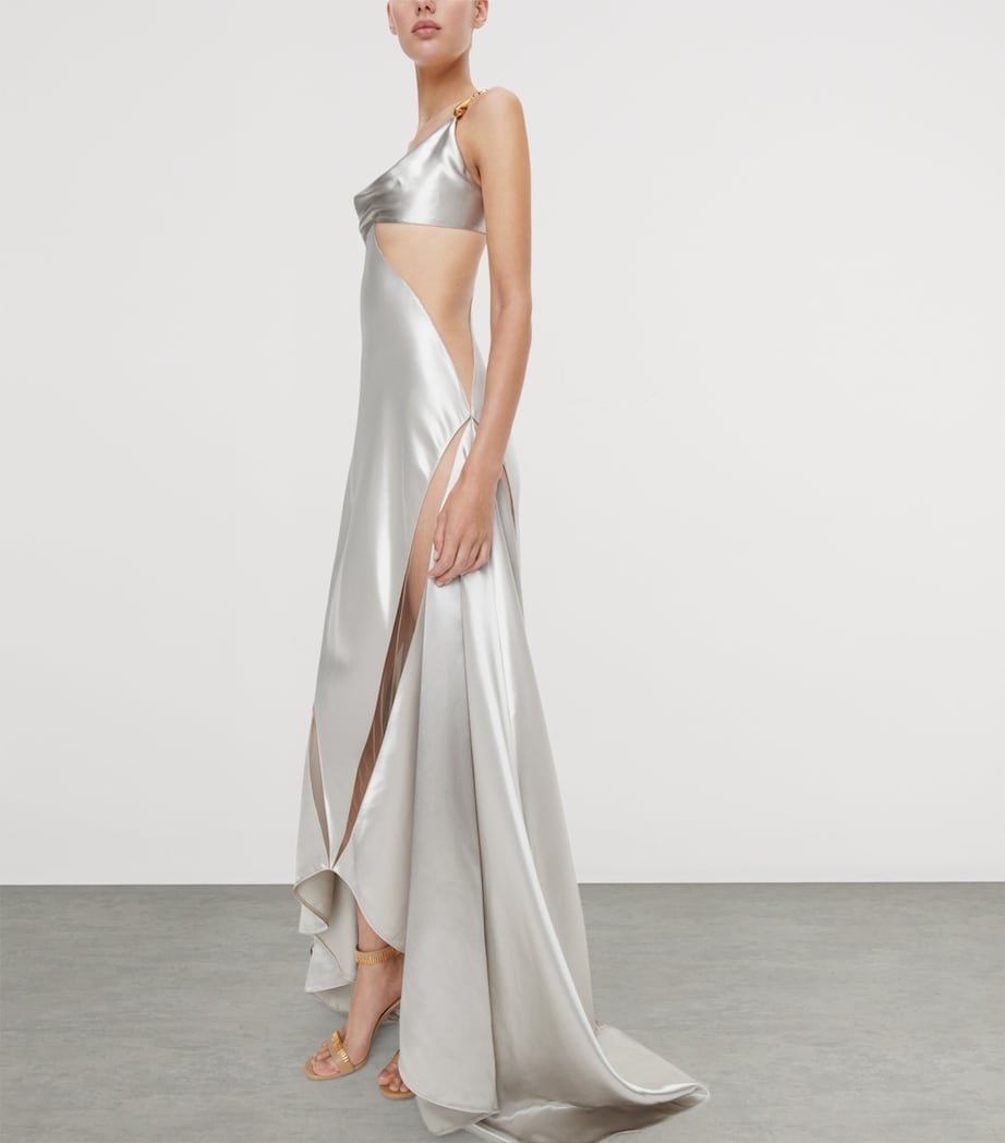 Schiaparelli Womens Satin Bias Cut Gown Silver Image 4