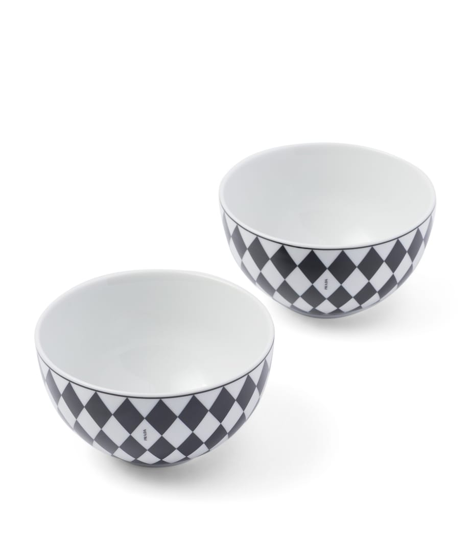 Set of 2 Porcelain Chequerboard Cereal Bowls (12cm) F0E5W Image 1