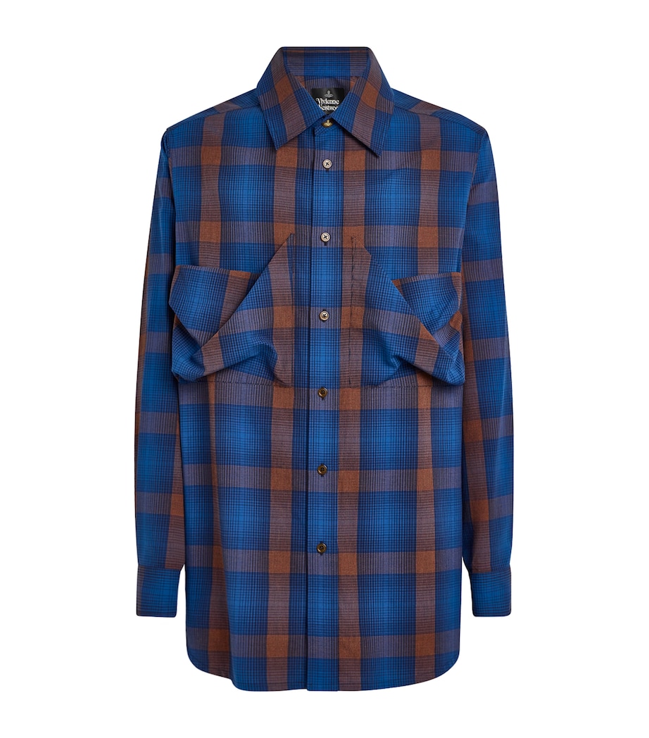 Vivienne Westwood Mens Cotton Flannel Check Achilles Overshirt Navy/rust Image 1