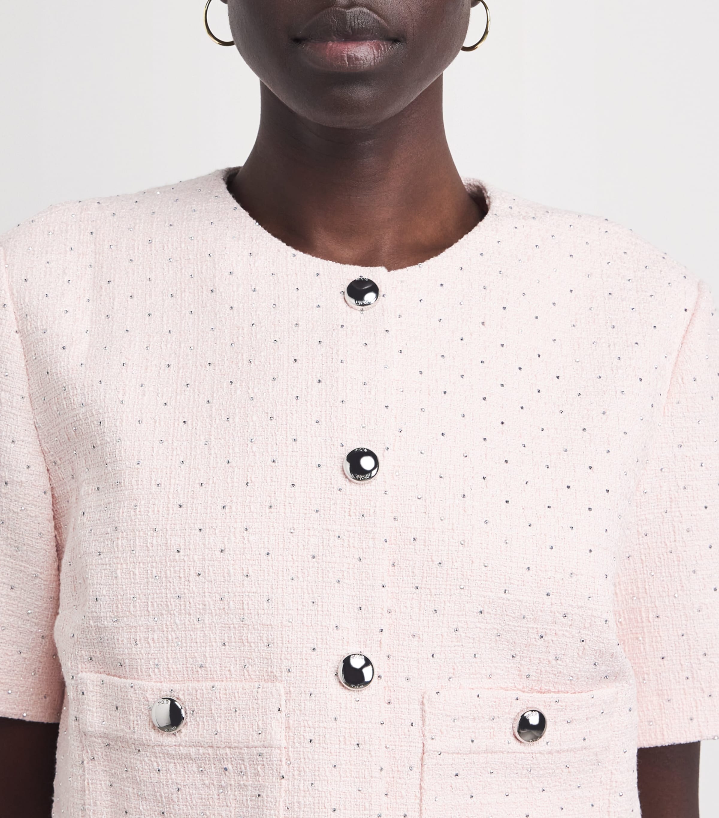 Maje Womens Tweed Cropped Jacket Pink Image 3