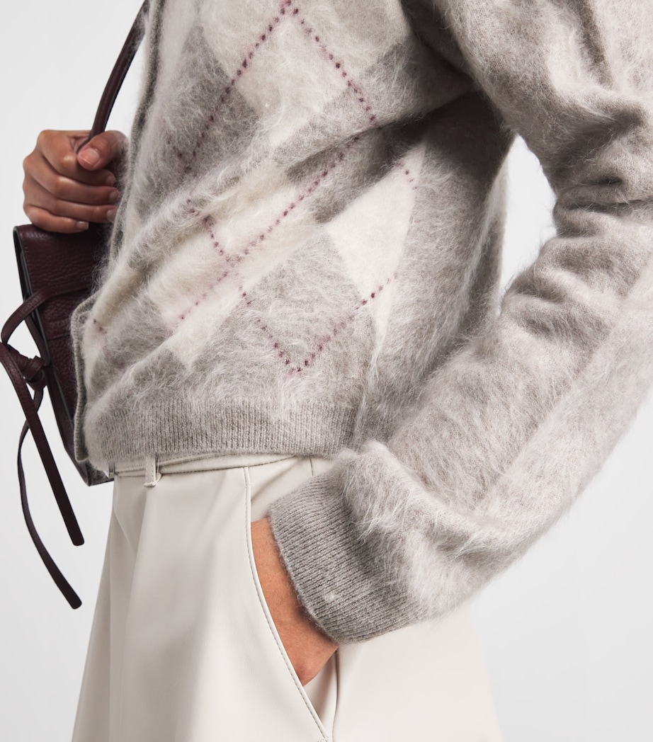 Soft Goat Womens Cashmere Argyle Cardigan Greige Image 3