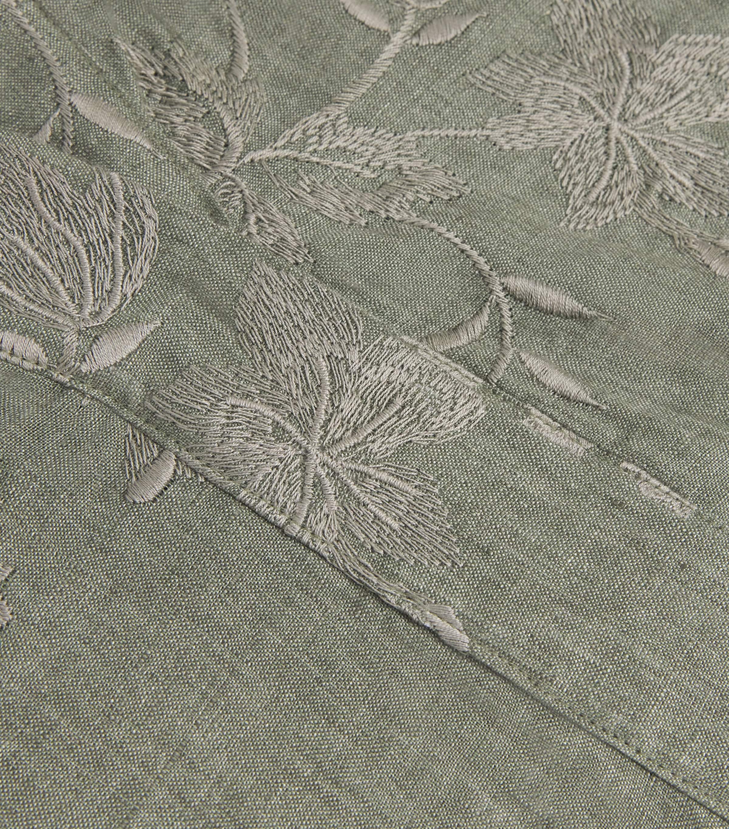 Eleventy Womens x Harrods Linen Floral-Embroidered Blouse Military Green Image 5
