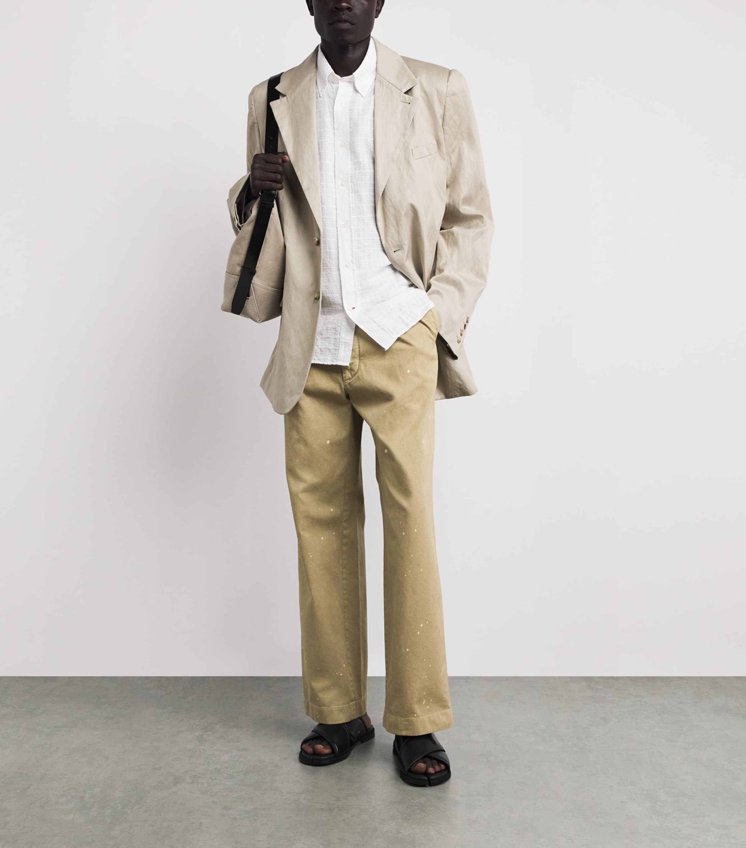 Auralee Mens Cotton Garment-Dyed Chinos Beige Image 2