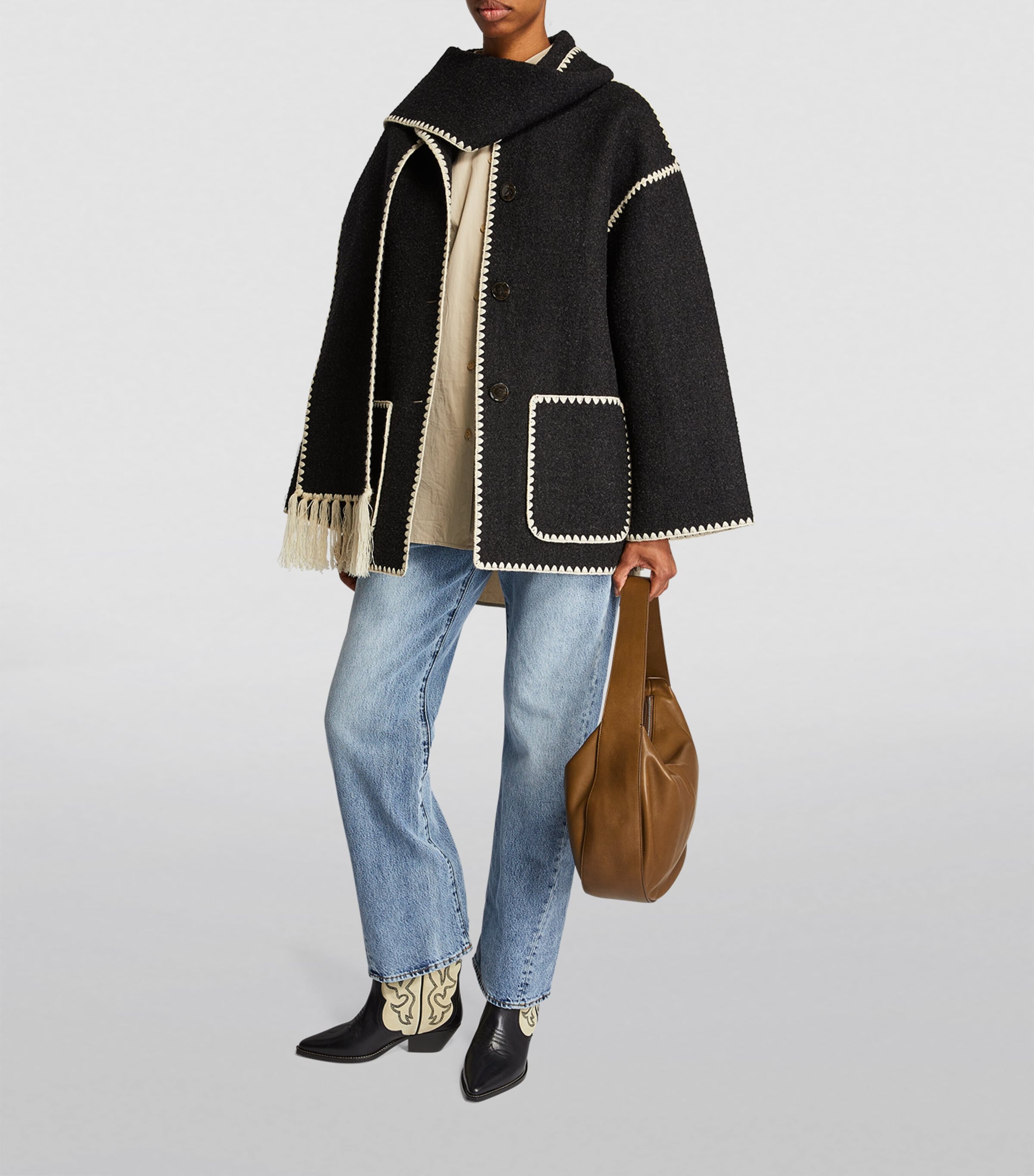 Wool-Blend Scarf Jacket DRK GREY MELANGE 359 Image 2