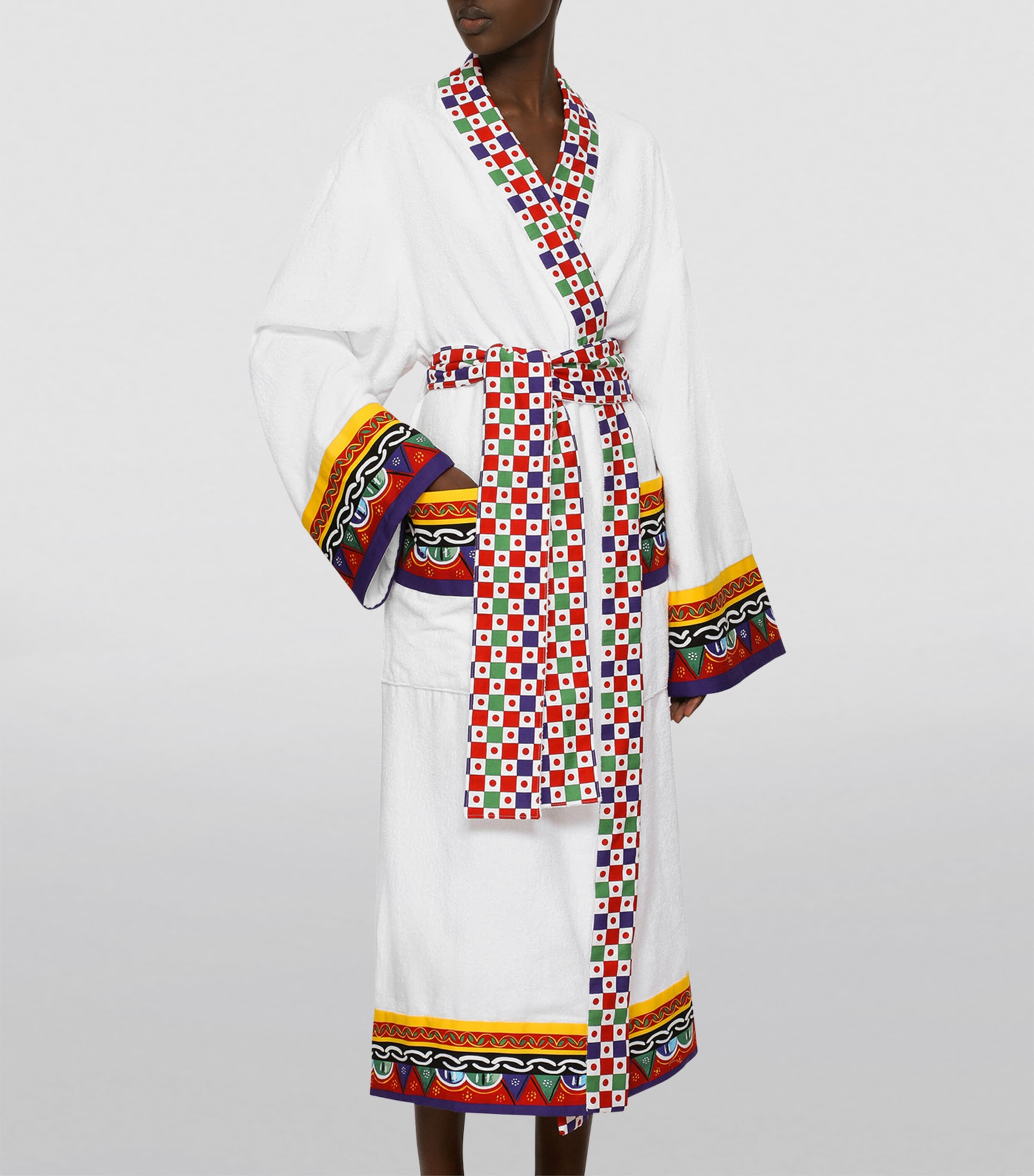 Dolce&Gabbana Casa Cotton-Terry Carretto Bathrobe Bianco Carrett Image 4