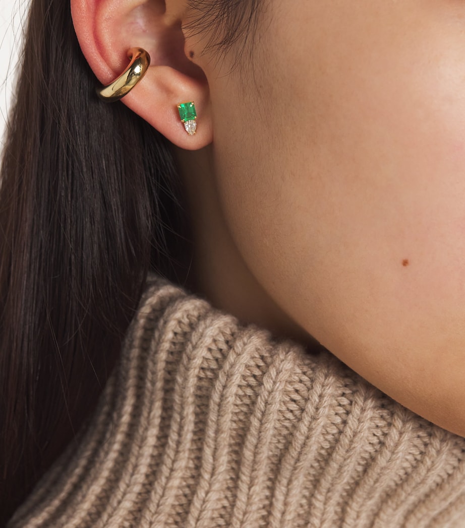 Yellow Gold, Diamond and Emerald Single Stud Earring YELOW GOLD Image 5