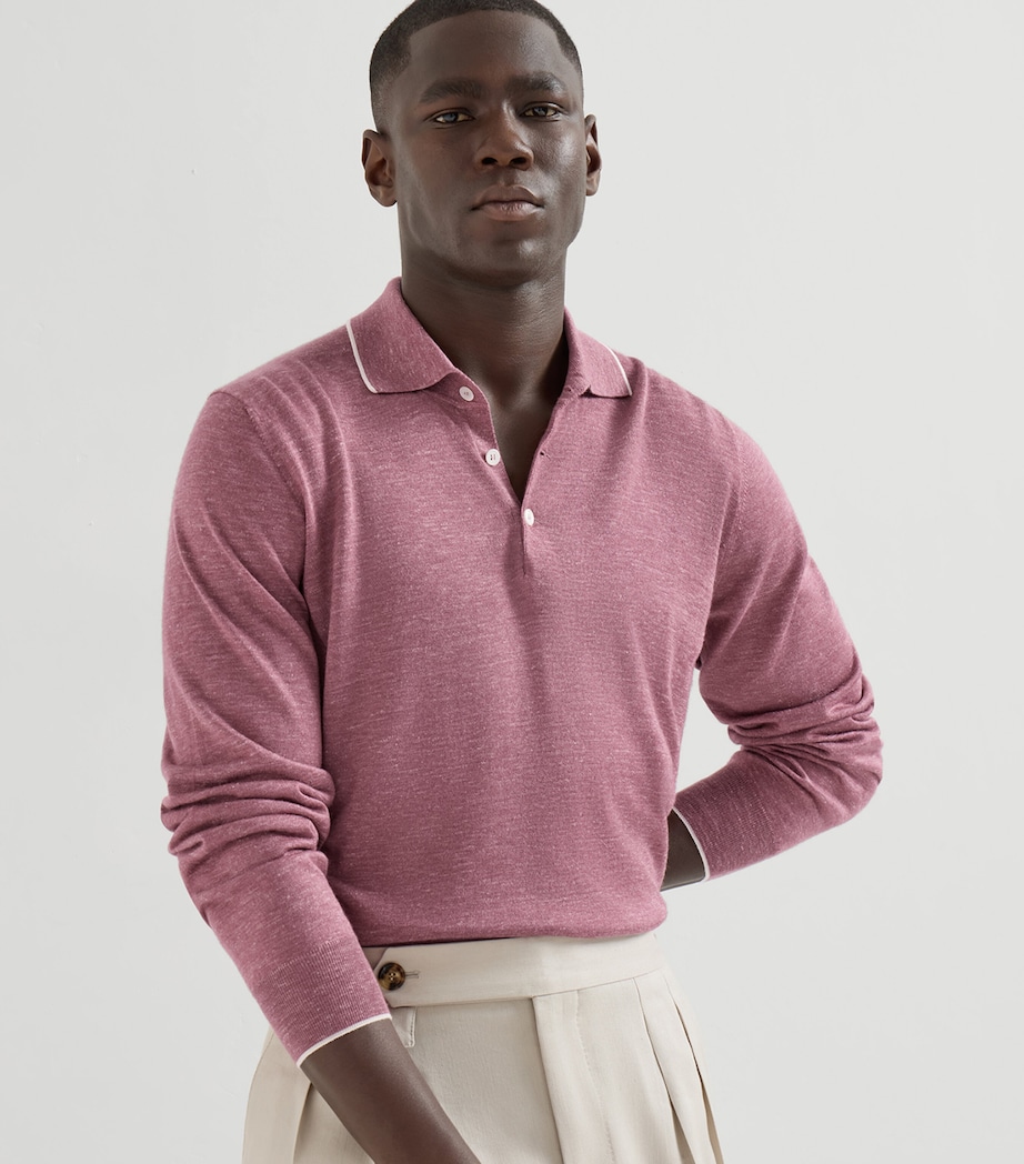 Brunello Cucinelli Mens Cashmere-Silk-Hemp Polo Shirt Image 4