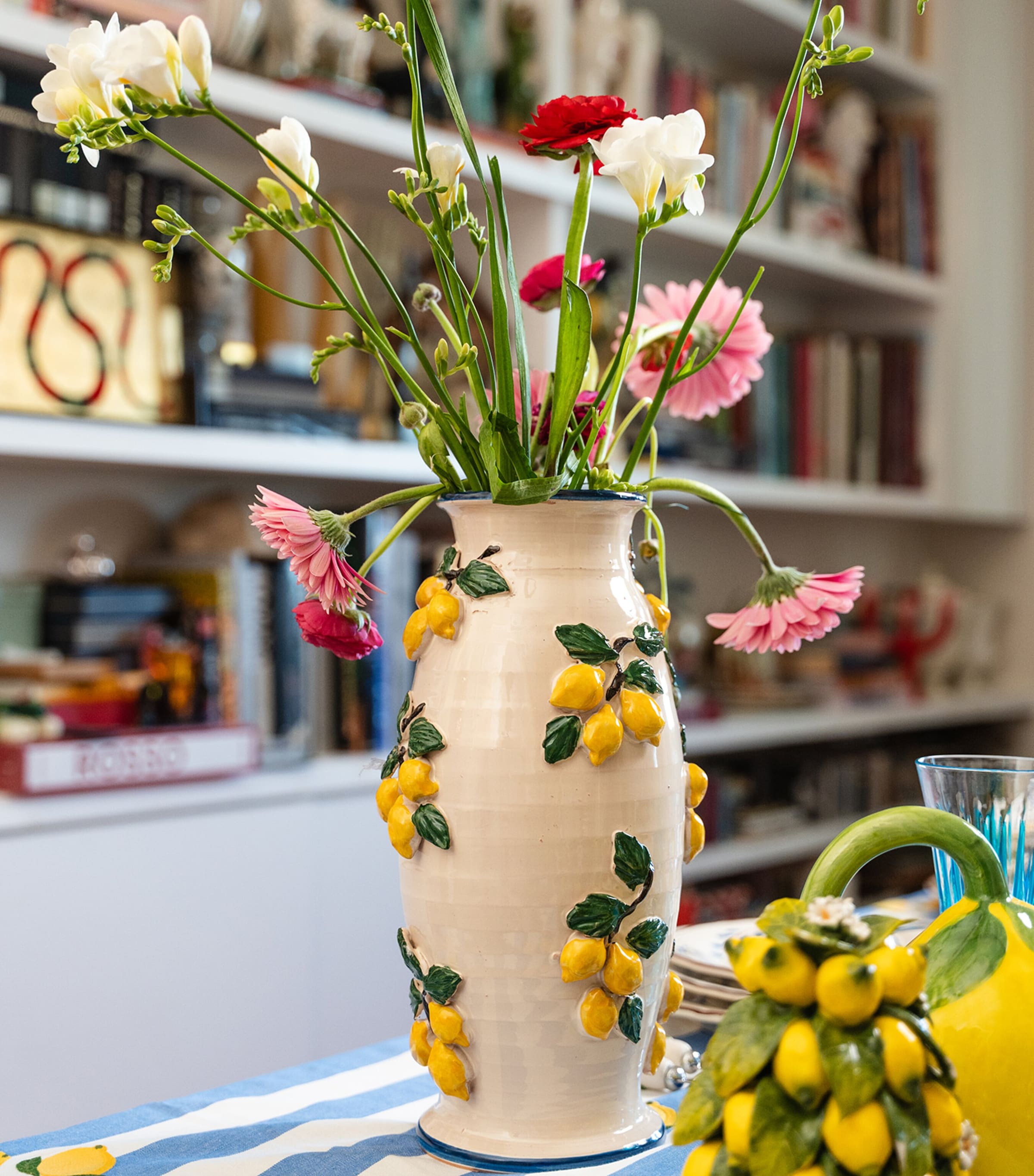 Les-ottomans Ceramic Lemon Vase In Multi