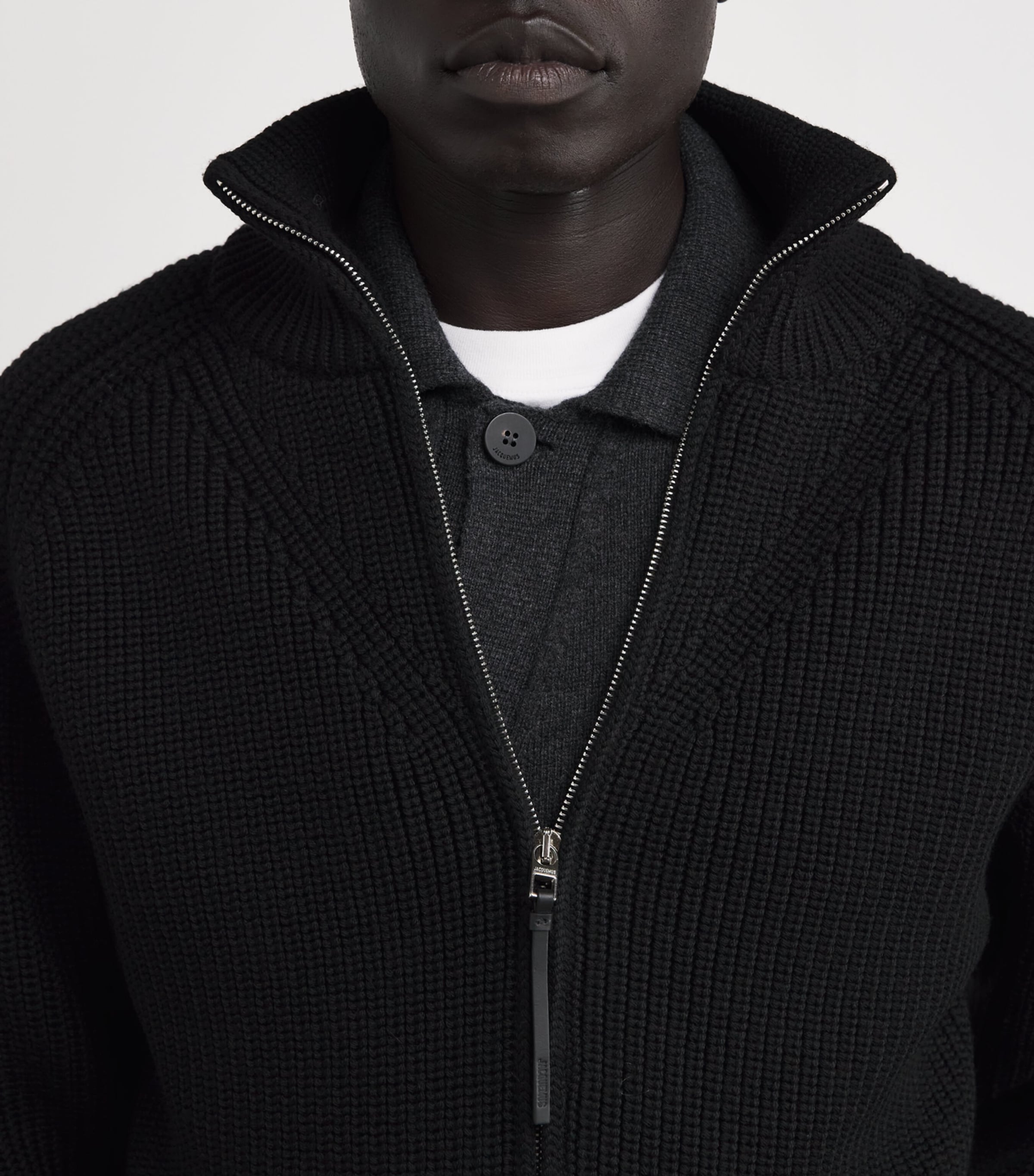 Merino Wool Zip Cardigan 990-BLACK Image 6