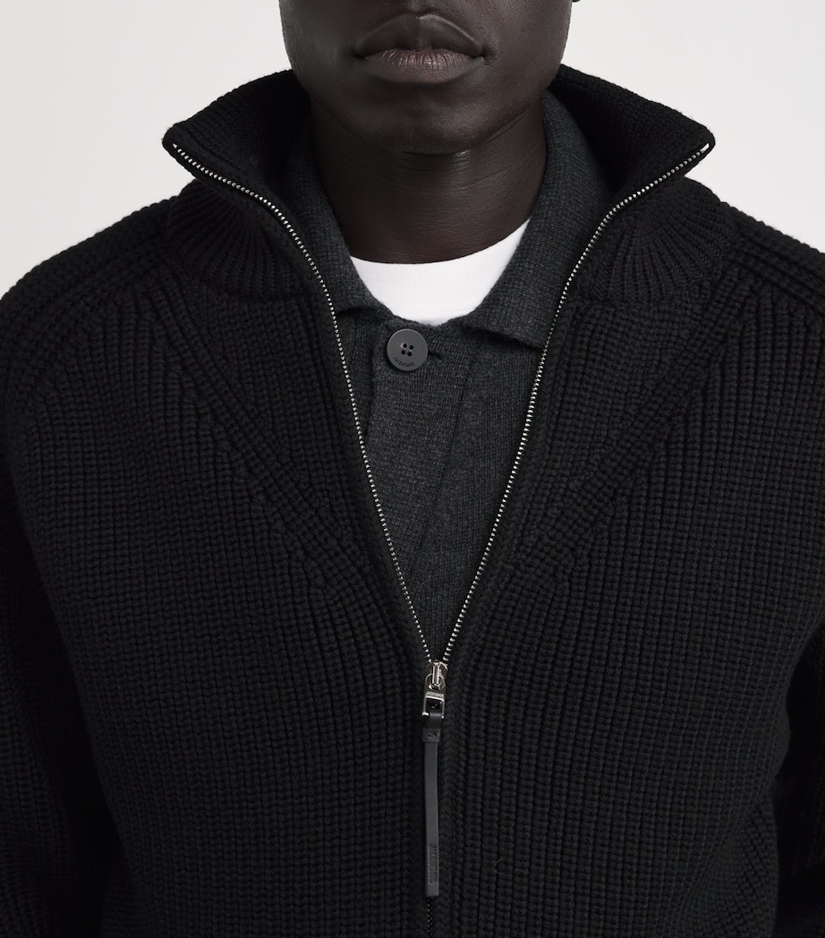 Merino Wool Zip Cardigan 990-BLACK Image 6
