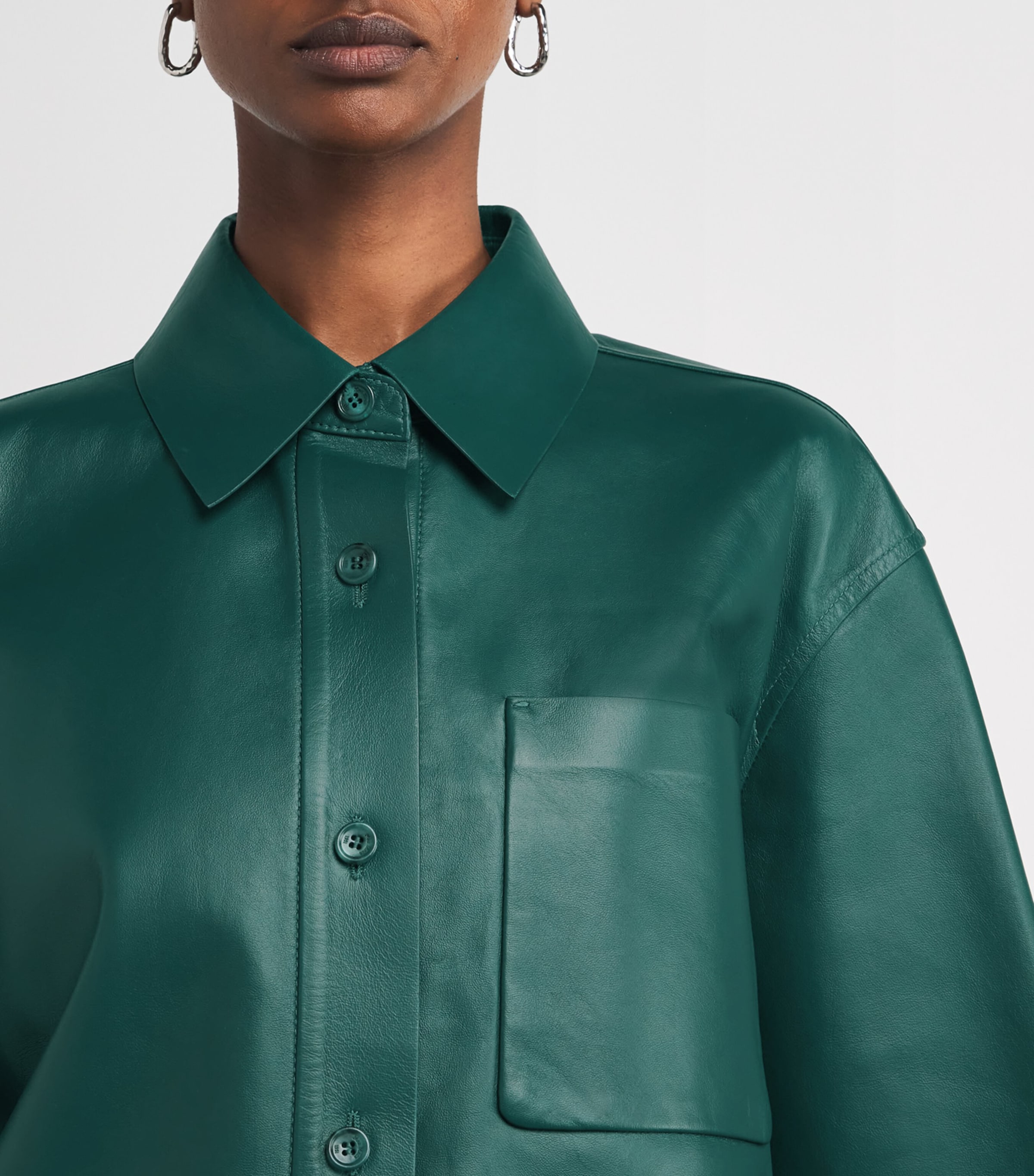 Nappa Leather Short-Sleeve Arcella Shirt DARK GREEN Image 6