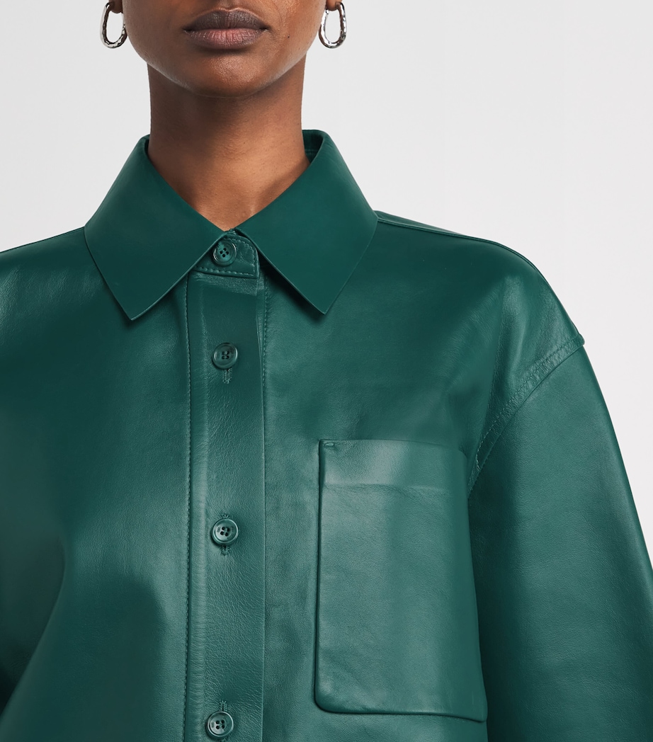 Nappa Leather Short-Sleeve Arcella Shirt DARK GREEN Image 6