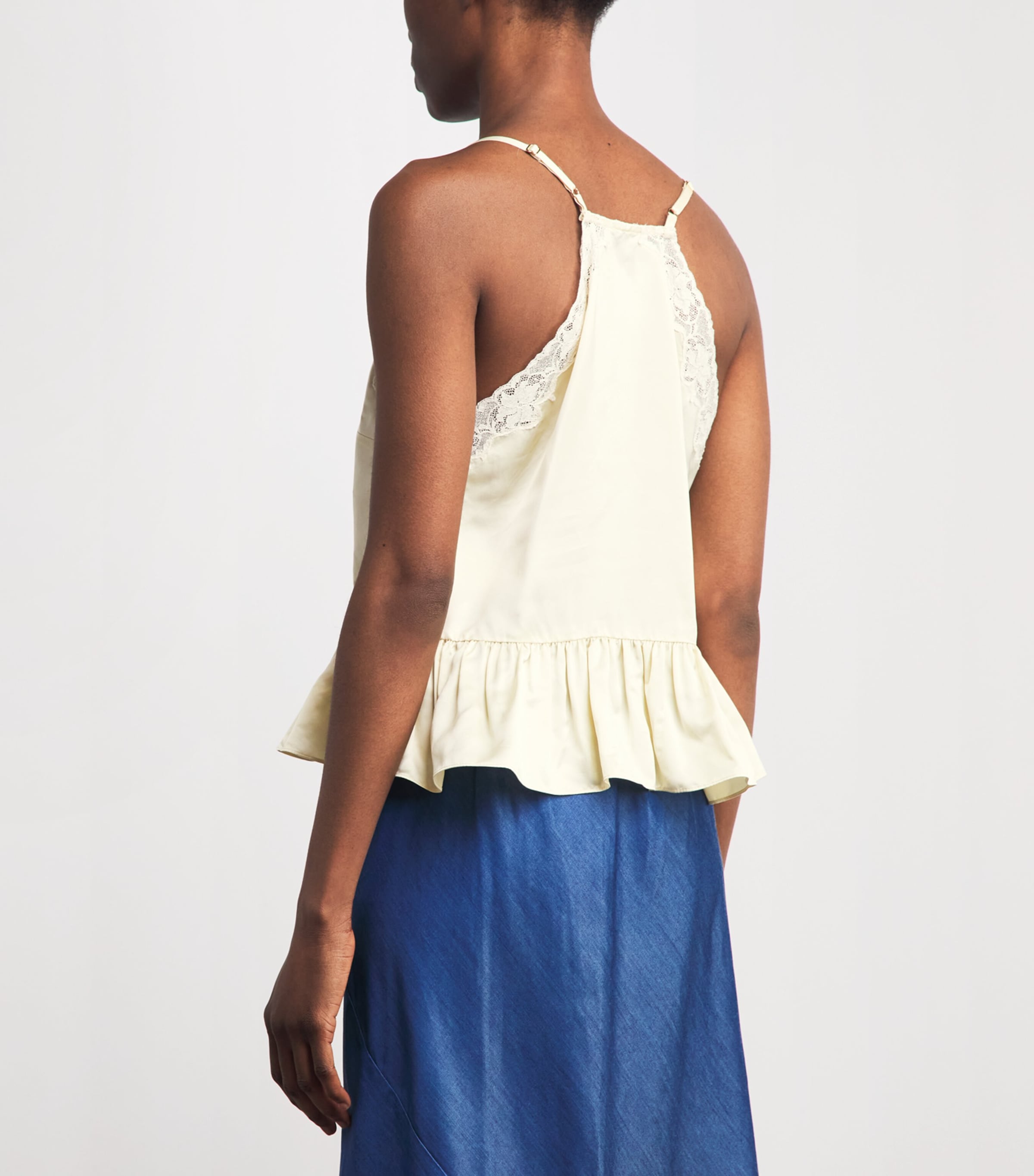 Sandro Paris Womens Lace-Trim Ruffled Top Light Yellow Image 5