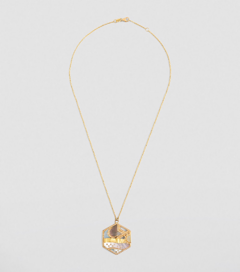 L'ATELIER NAWBAR Yellow Gold, Diamond and Mother-of-Pearl Biladi Pendant Necklace White Image 2