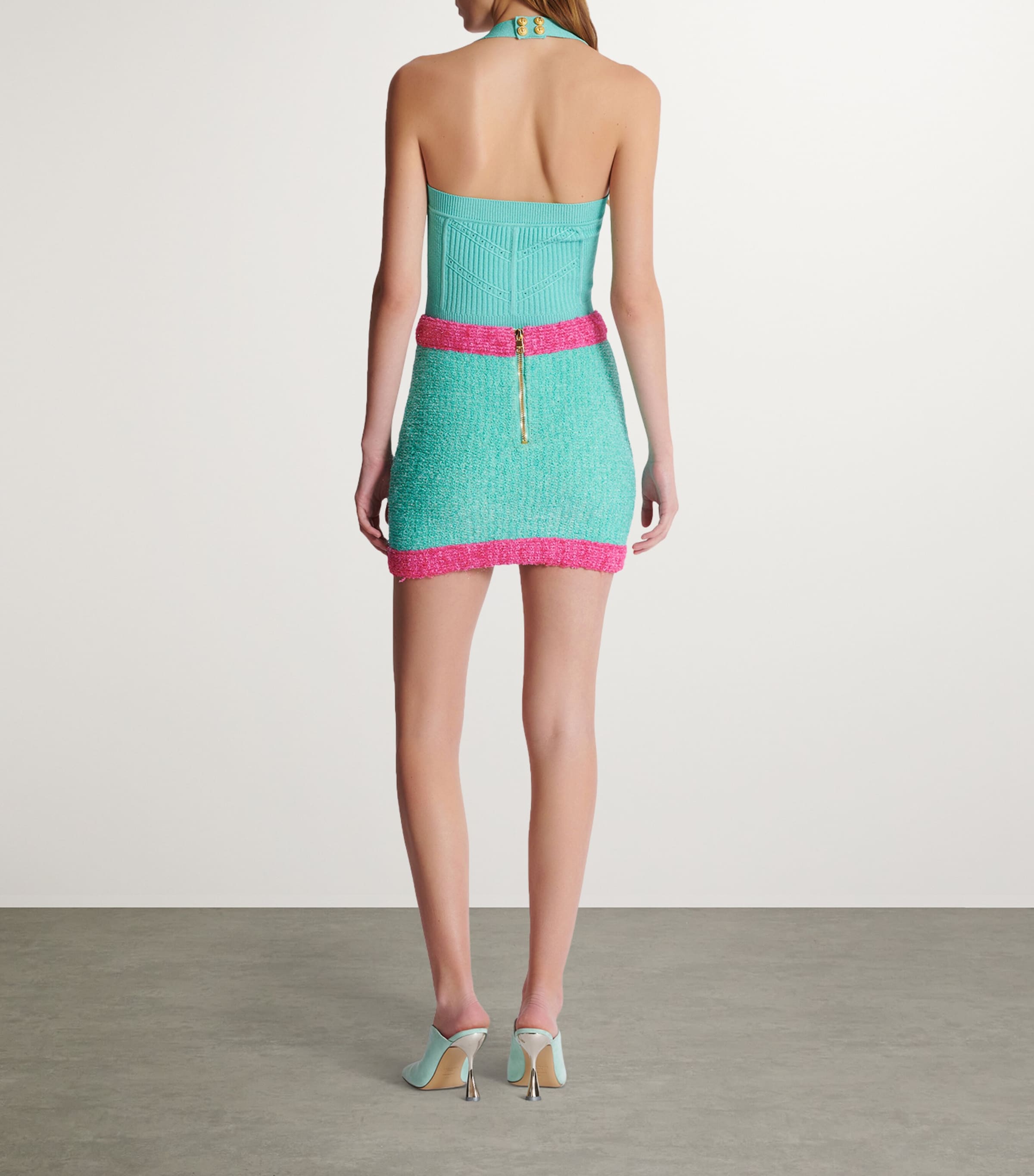 Button-Detail Mini Skirt UIH  MENTHE/FUCHSIA Image 4