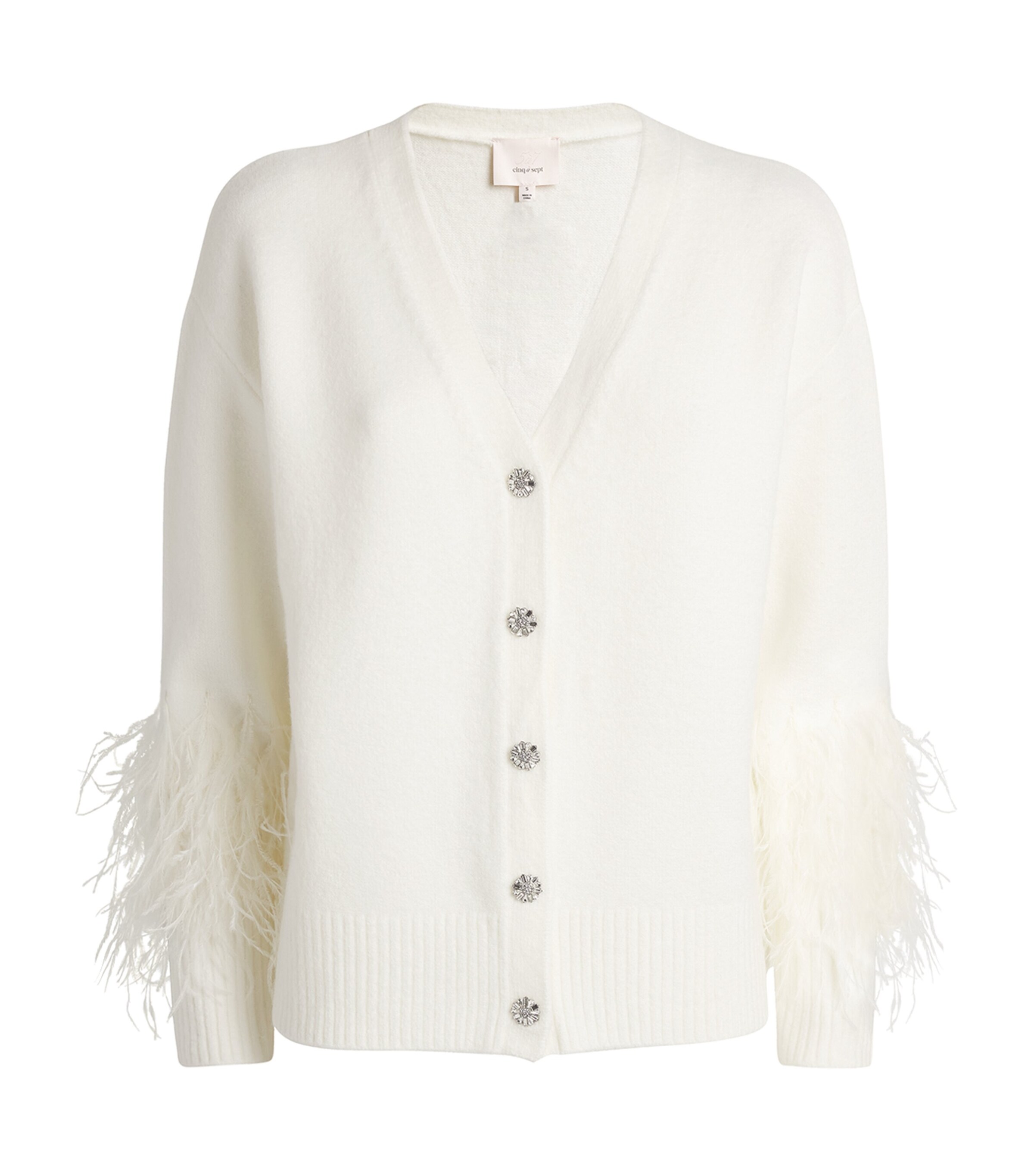 Cinq A Sept Womens Feather-Trim Briana Cardigan Ivory Image 1