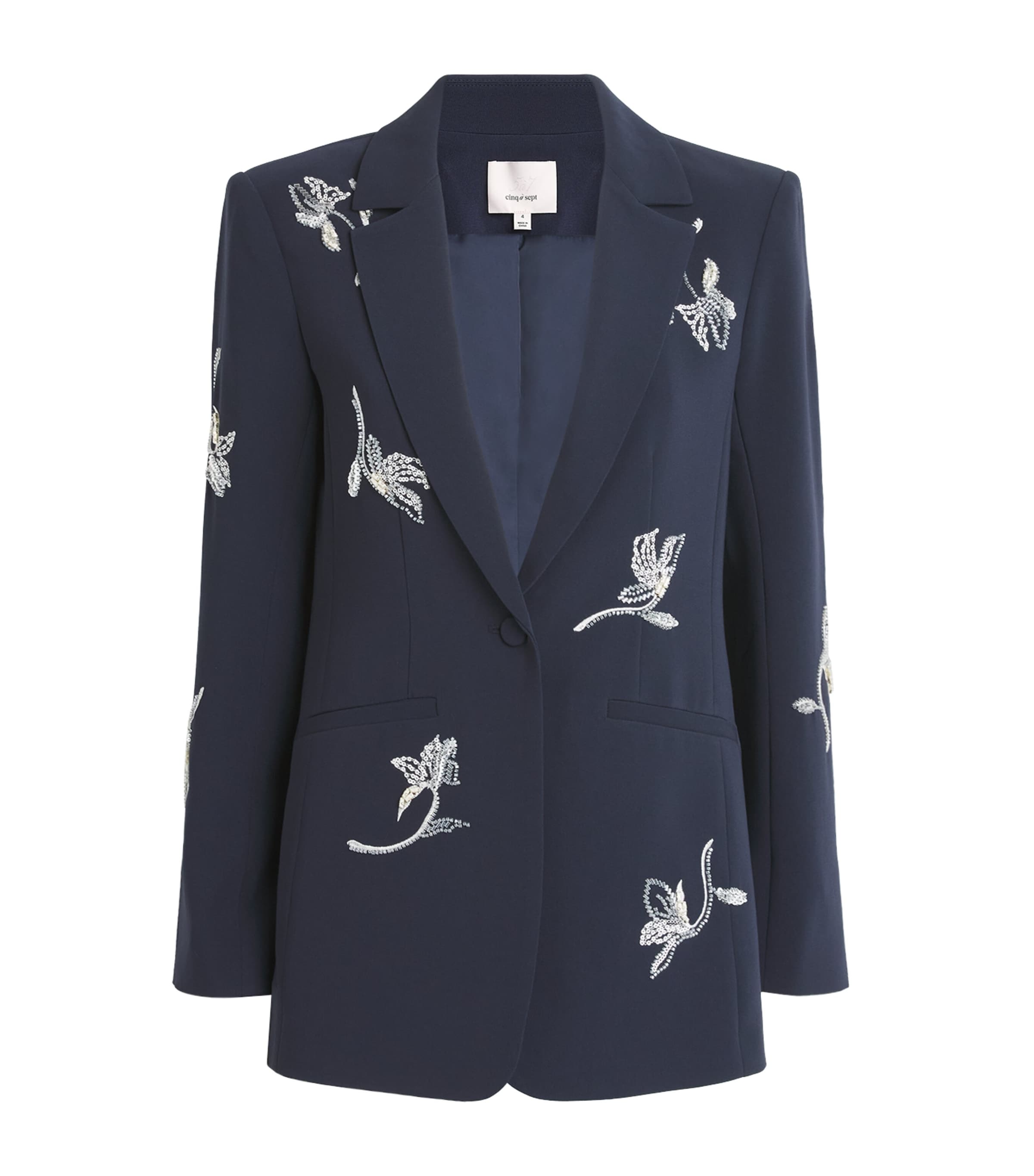 Shop Cinq À Sept Beaded Falling Lillies Karlie Blazer In Navy