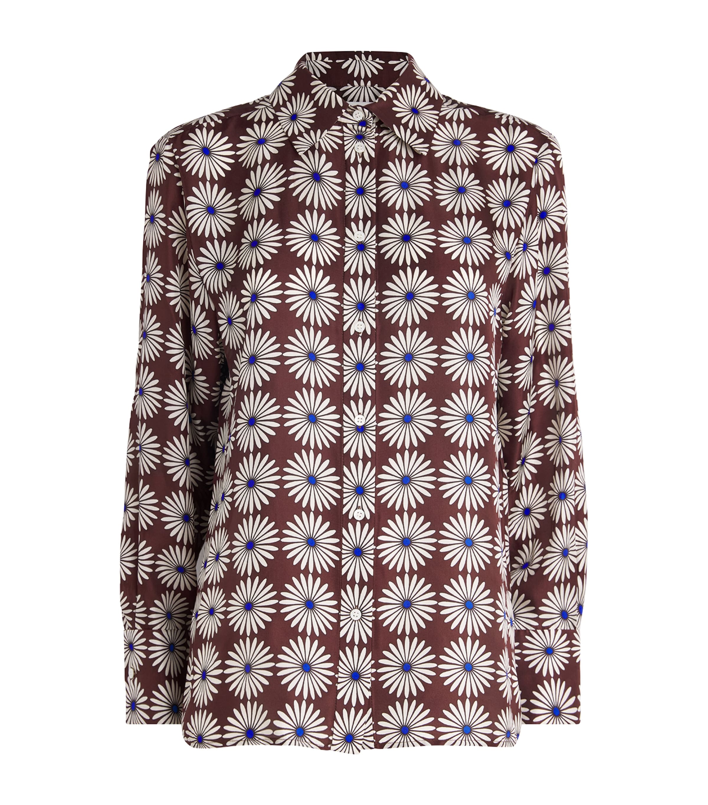 Sandro Paris Womens Silk Floral Shirt Marron / Bleu Image 1